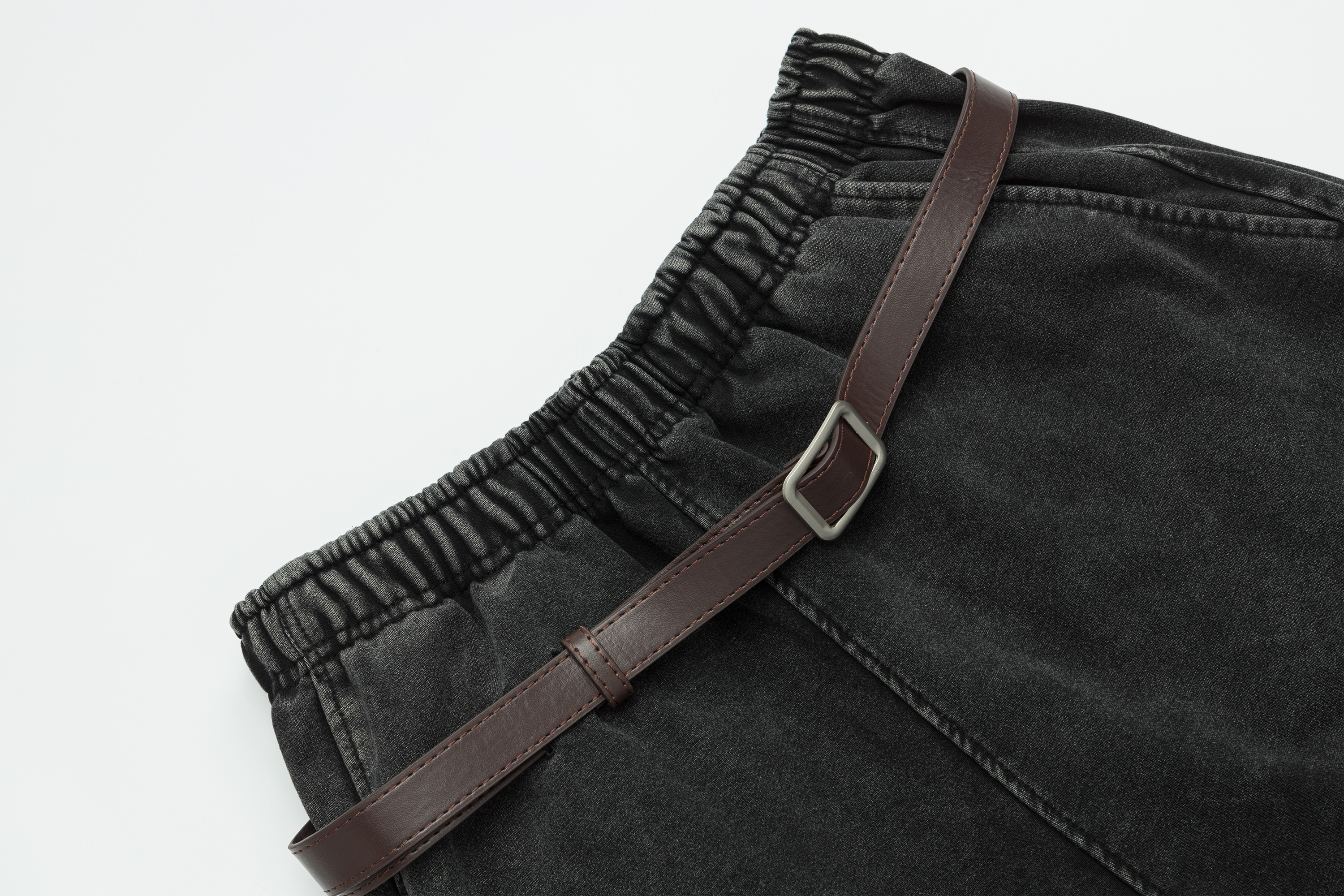 OVDY Retro Belt Curved-Leg Denim Pants-Pants-S-Black-Free Shipping Leatheretro