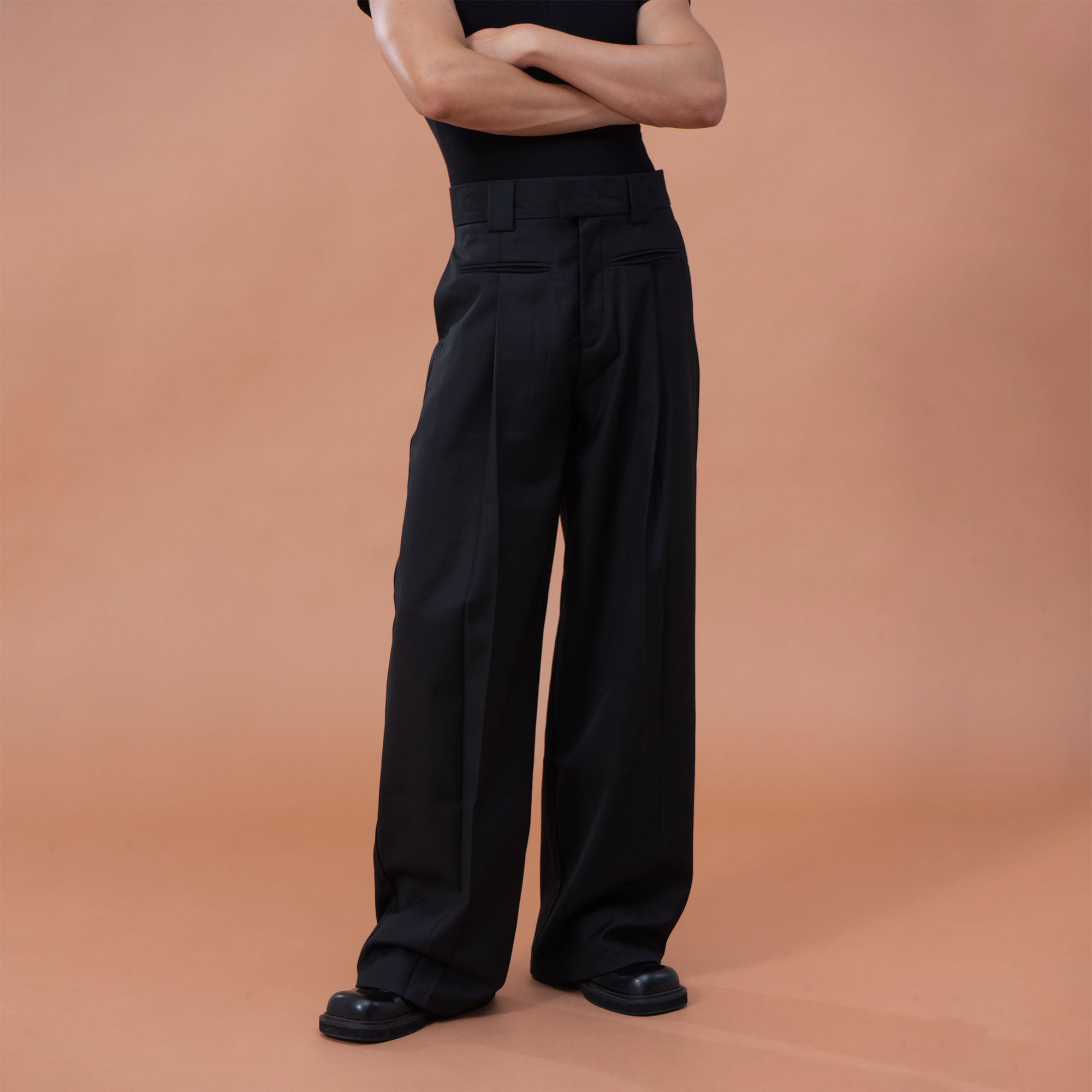 CLP Classic High-Waist Straight-Leg Pants-Pants-S-Black-Free Shipping Leatheretro