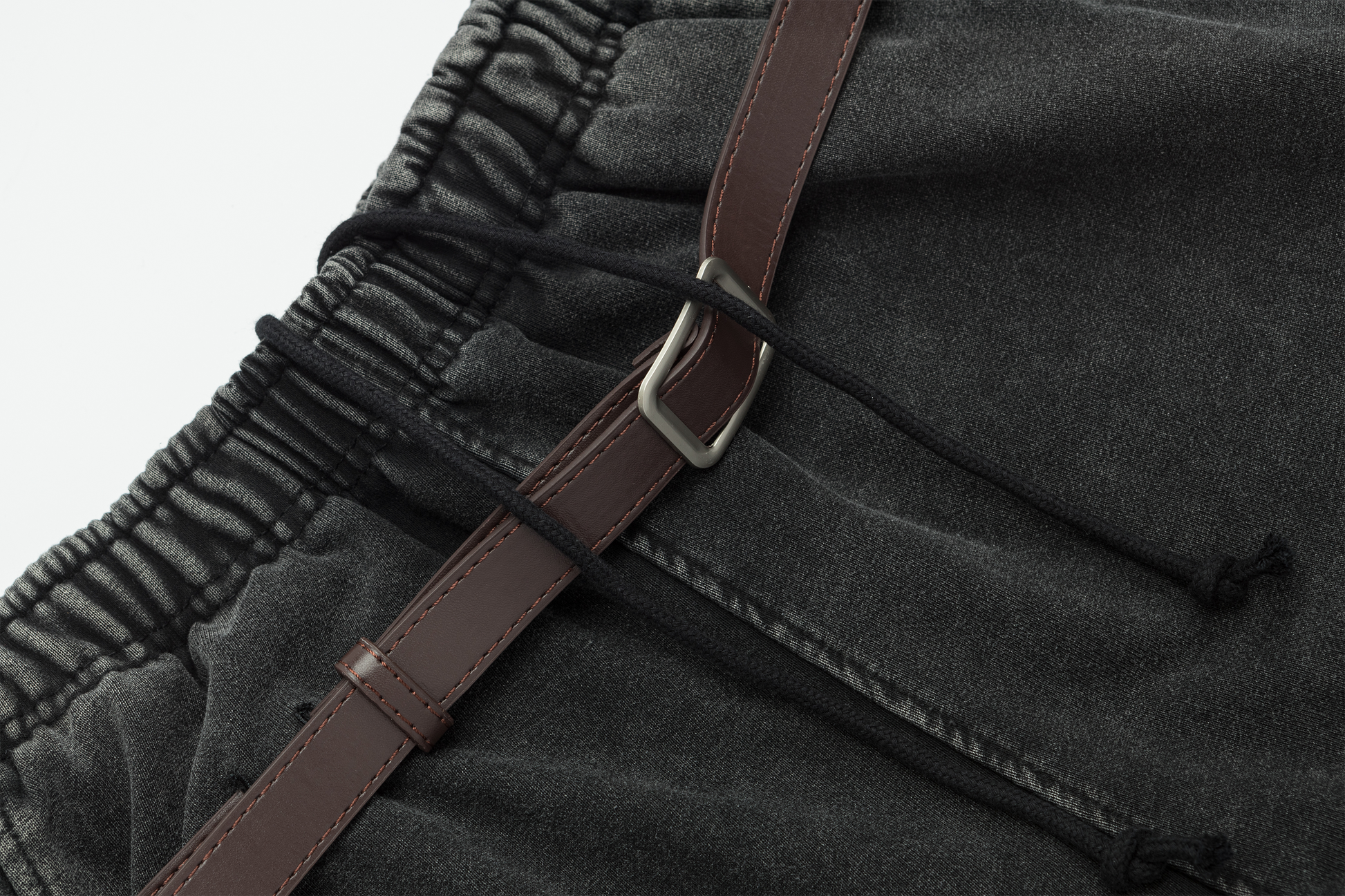 OVDY Retro Belt Curved-Leg Denim Pants-Pants-S-Black-Free Shipping Leatheretro
