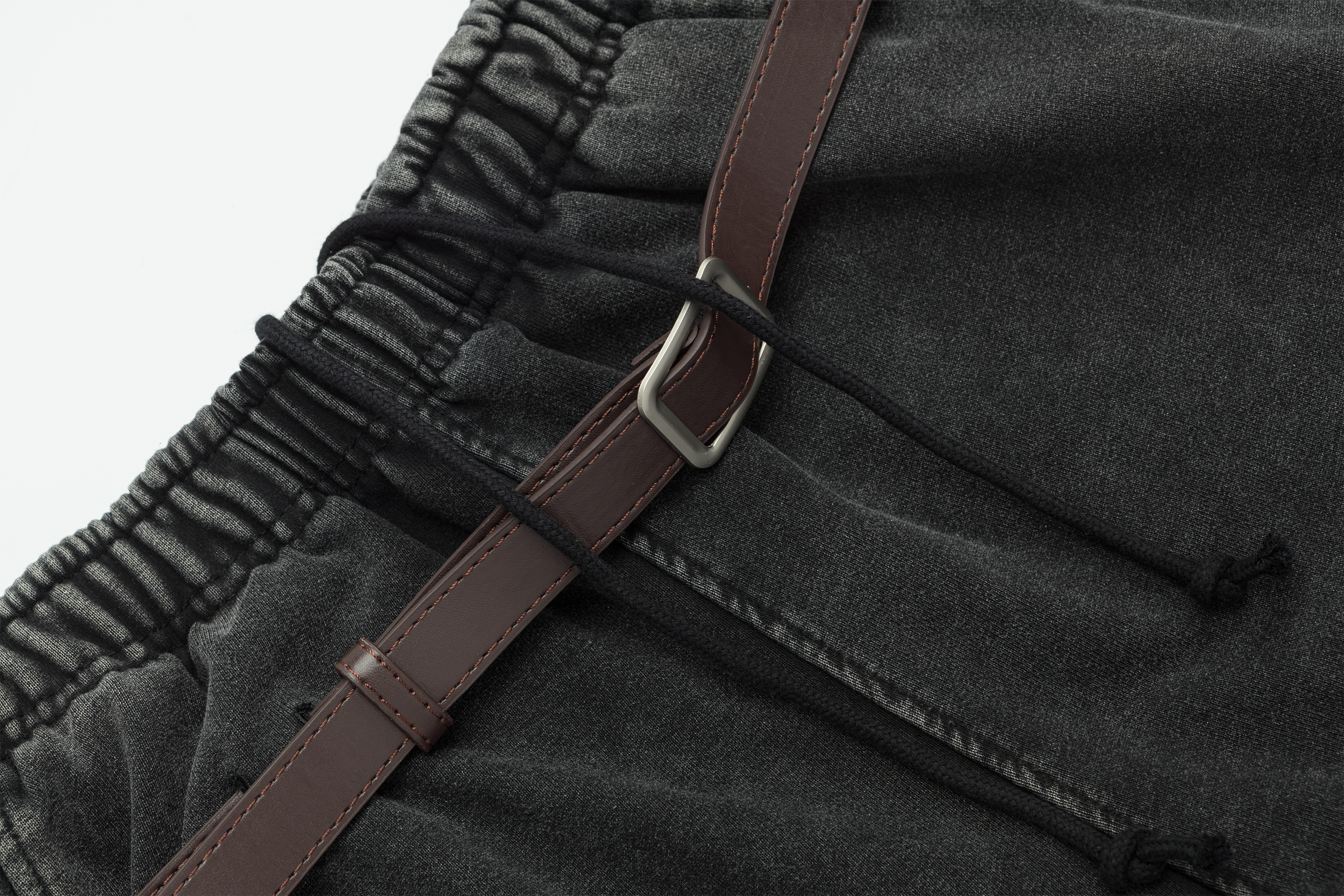 OVDY Retro Belt Curved-Leg Denim Pants-Pants-S-Black-Free Shipping Leatheretro