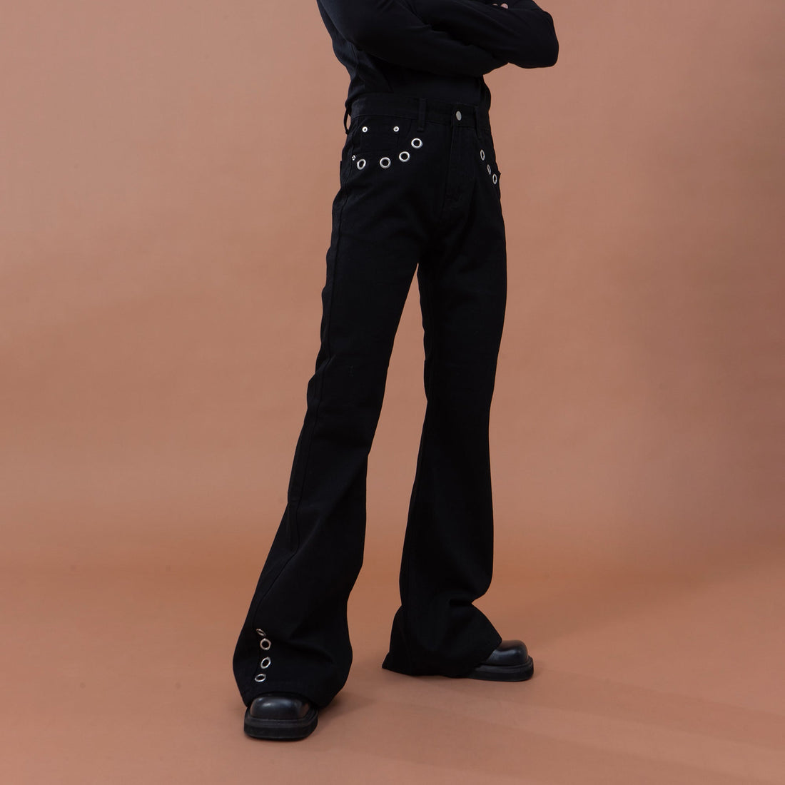 CLP Eyelet-Stud Stacked Hem Flared Jeans-Jeans-S-Free Shipping Leatheretro