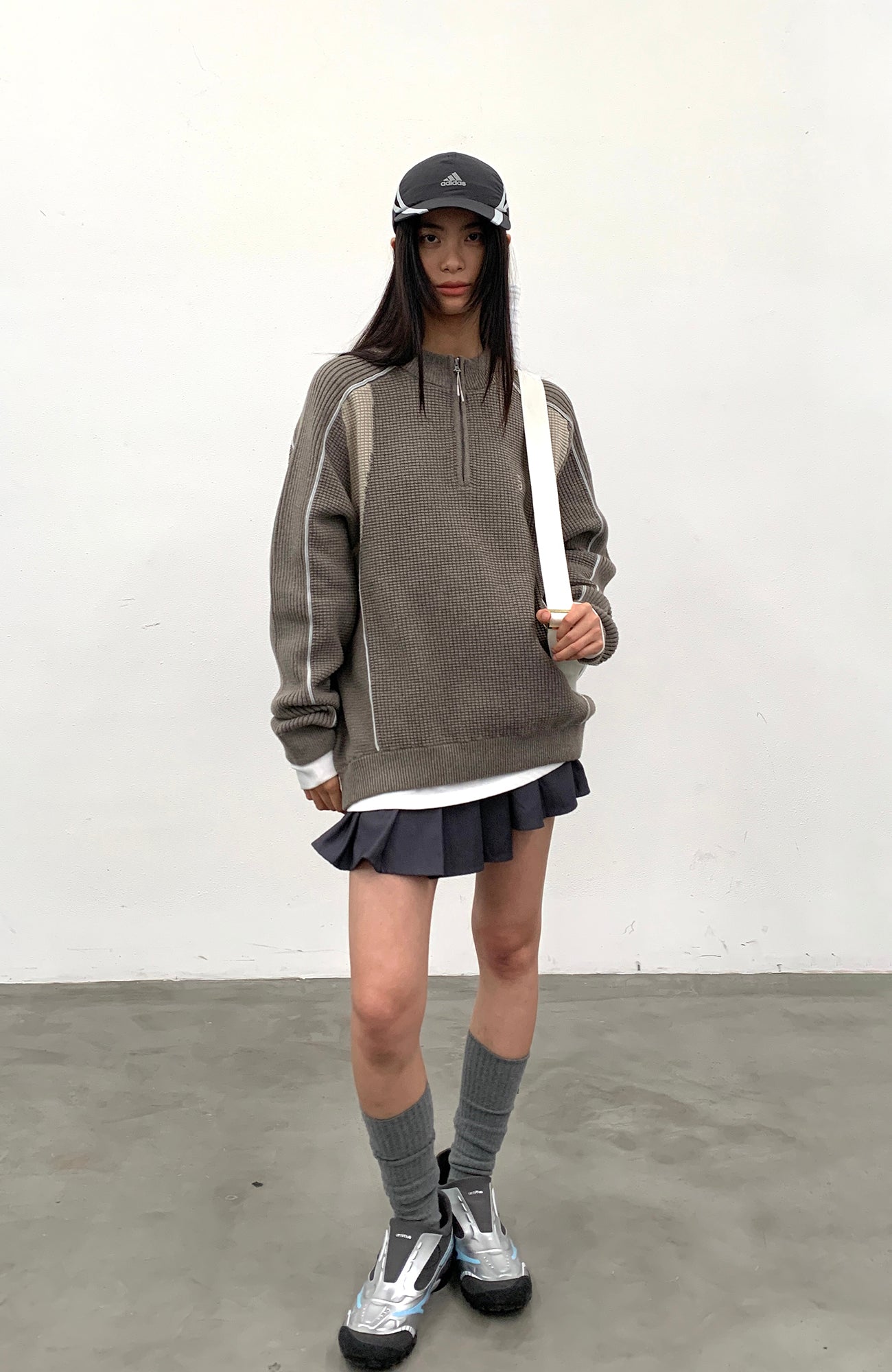 ROARINGWILD A ARCH Contrast Panel Raglan Half-Zip Sweater-Sweater-XS-Navy-Free Shipping Leatheretro