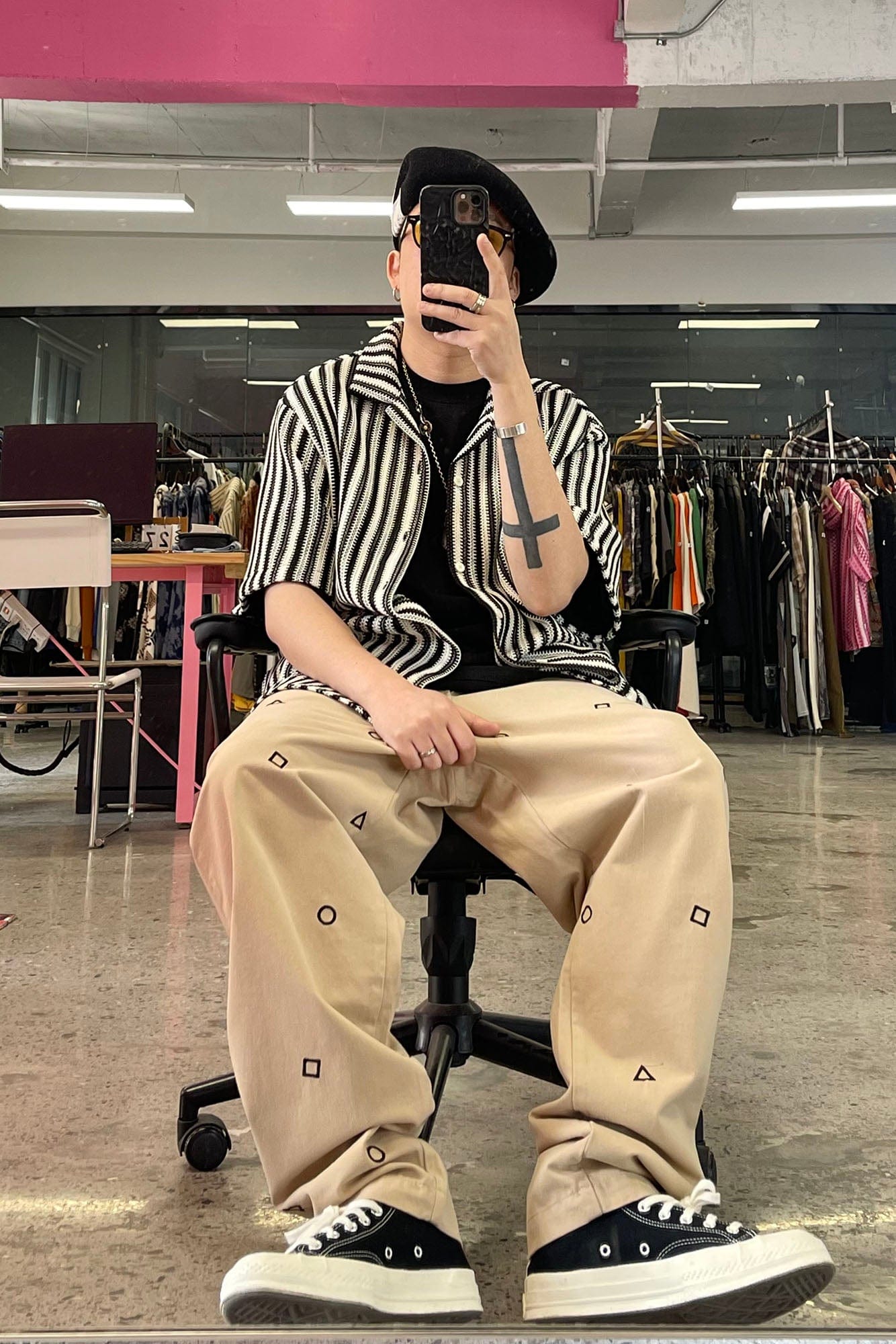 ME DA IGUAL Geometric Embroidered Oversized Tapered Pants-Pants-M-Free Shipping Leatheretro