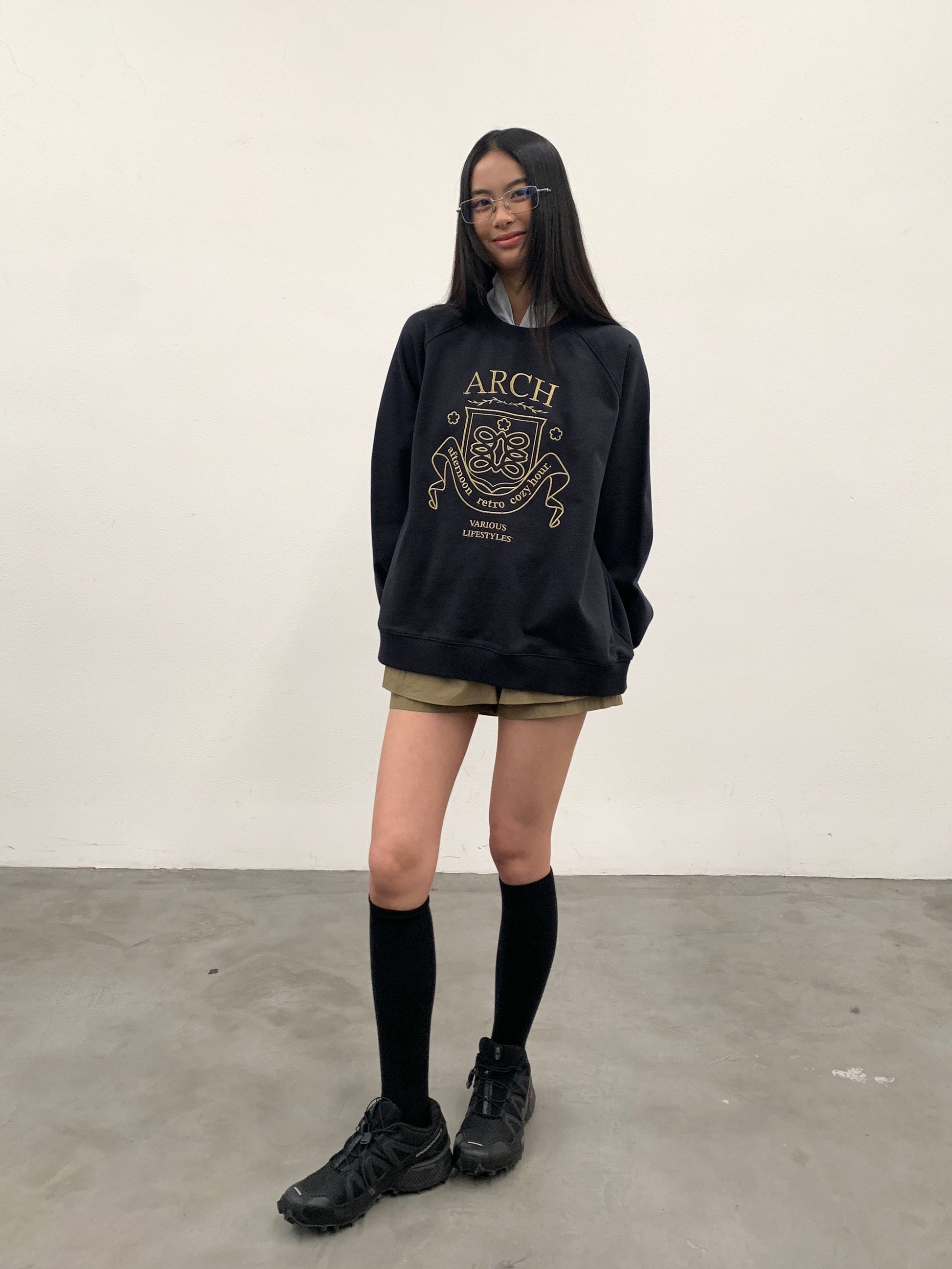 ROARINGWILD A ARCH Collegiate Loopback Raglan Sweatshirt-Sweatshirt-XS-Beige-Free Shipping Leatheretro