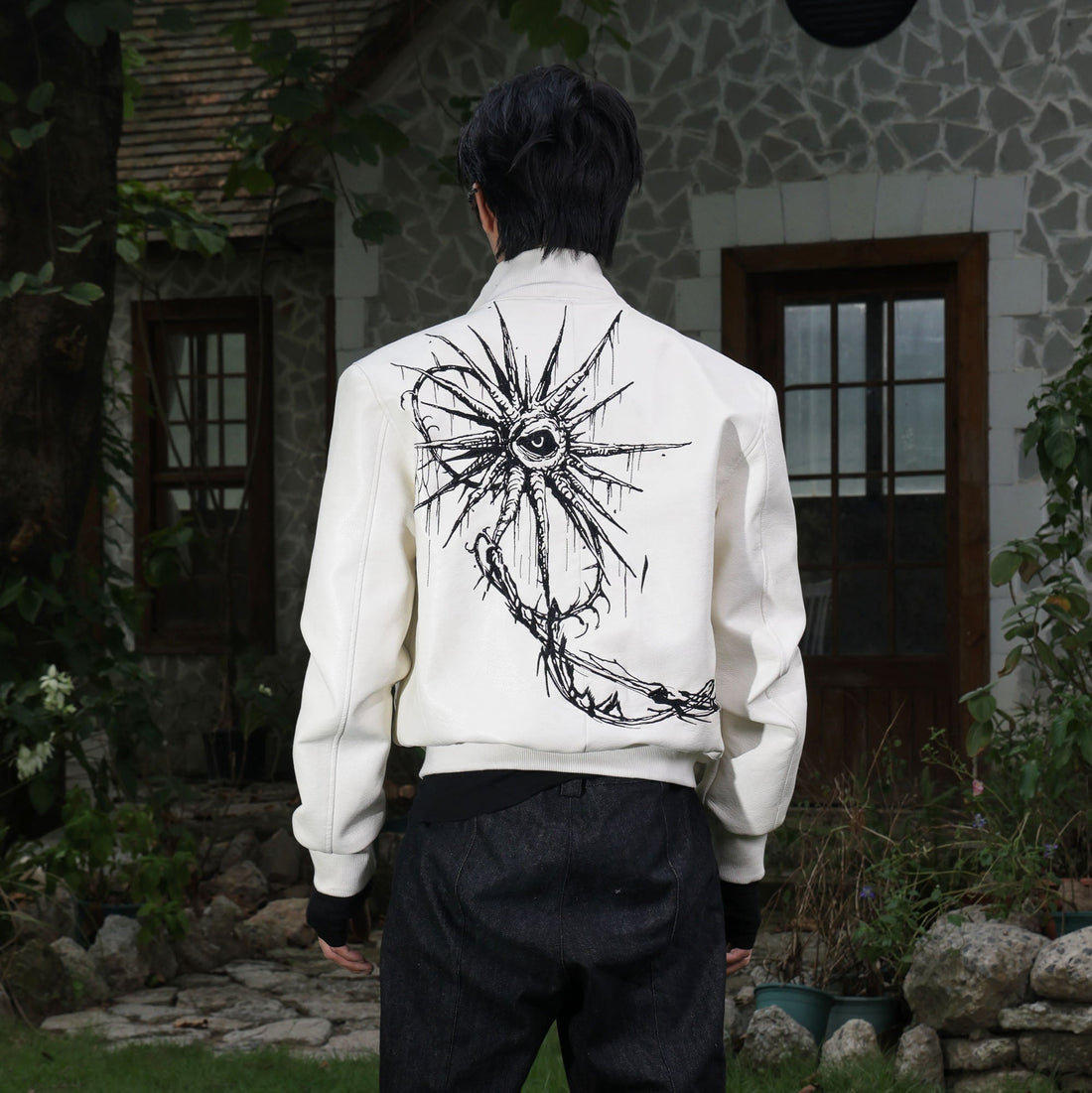 FLYERRER Thorned Eye Graphic Faux Leather Jacket-Jacket-S (Preorder)-Free Shipping Leatheretro