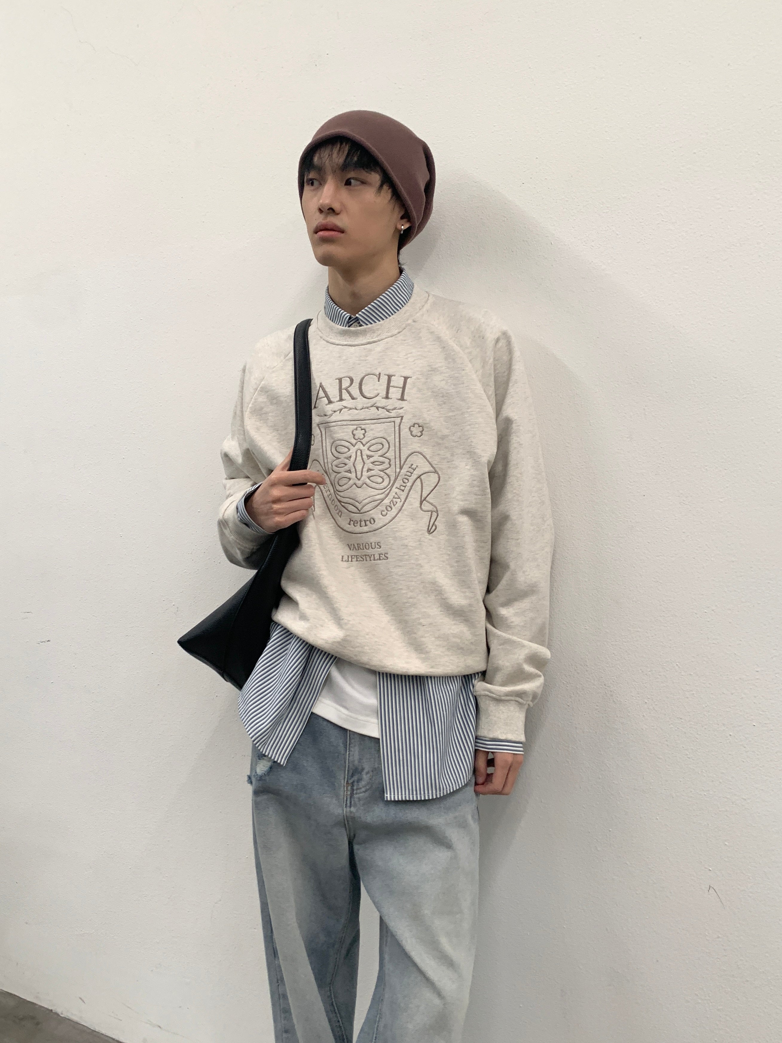 ROARINGWILD A ARCH Collegiate Loopback Raglan Sweatshirt-Sweatshirt-XS-Beige-Free Shipping Leatheretro