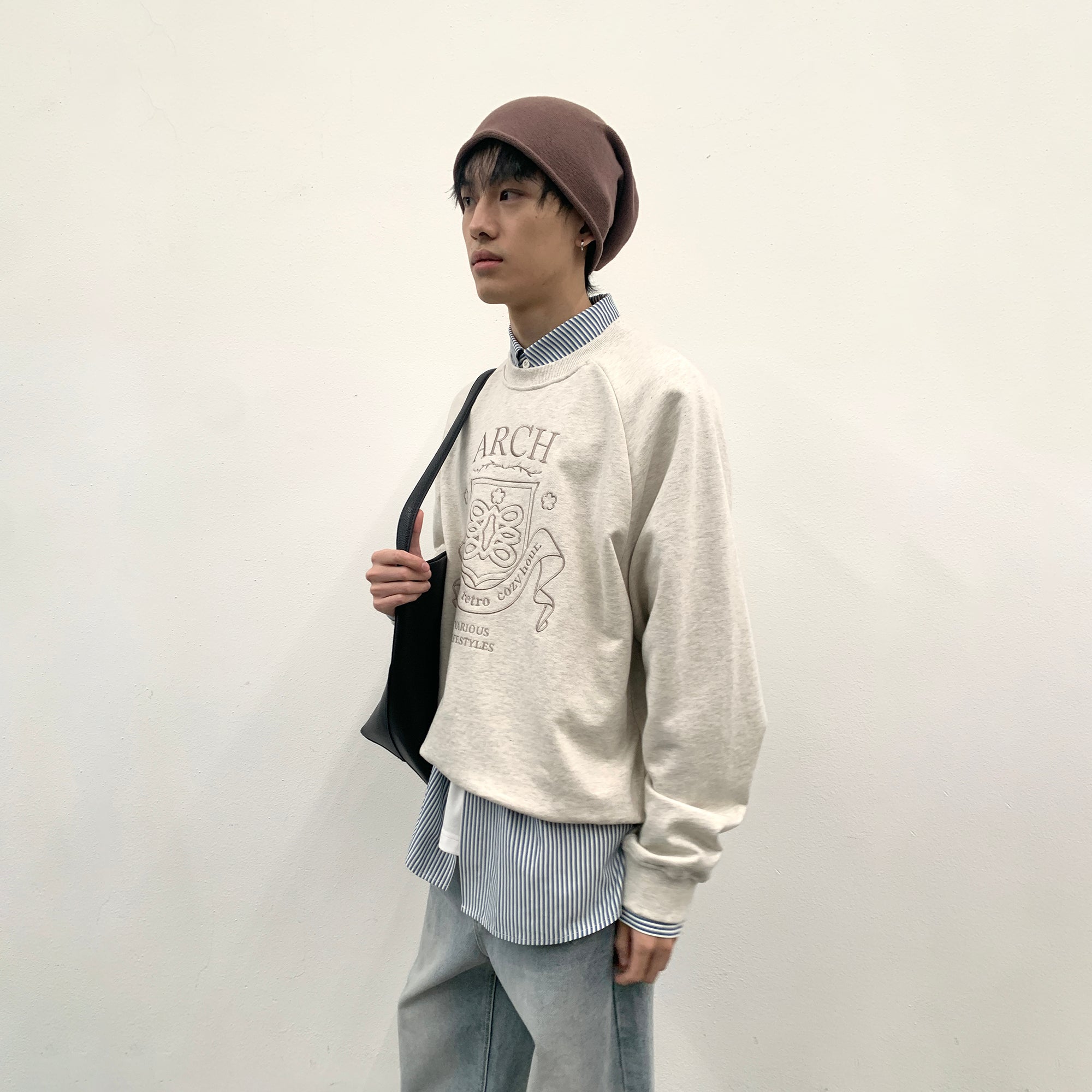 ROARINGWILD A ARCH Collegiate Loopback Raglan Sweatshirt-Sweatshirt-XS-Beige-Free Shipping Leatheretro