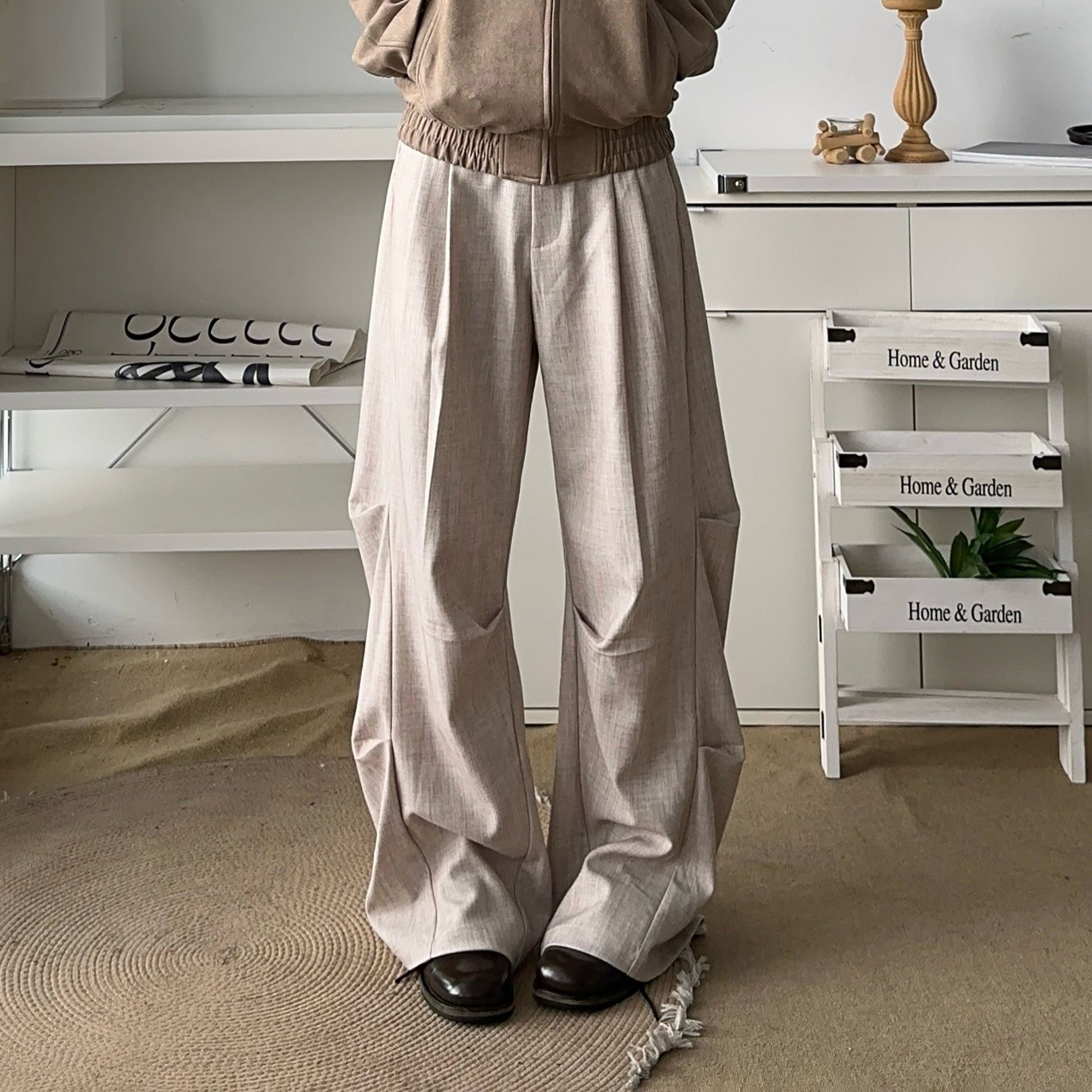 OKAYTHXBYE Geometric Multi-Pleated Trousers-Pants-S-Beige-Free Shipping Leatheretro