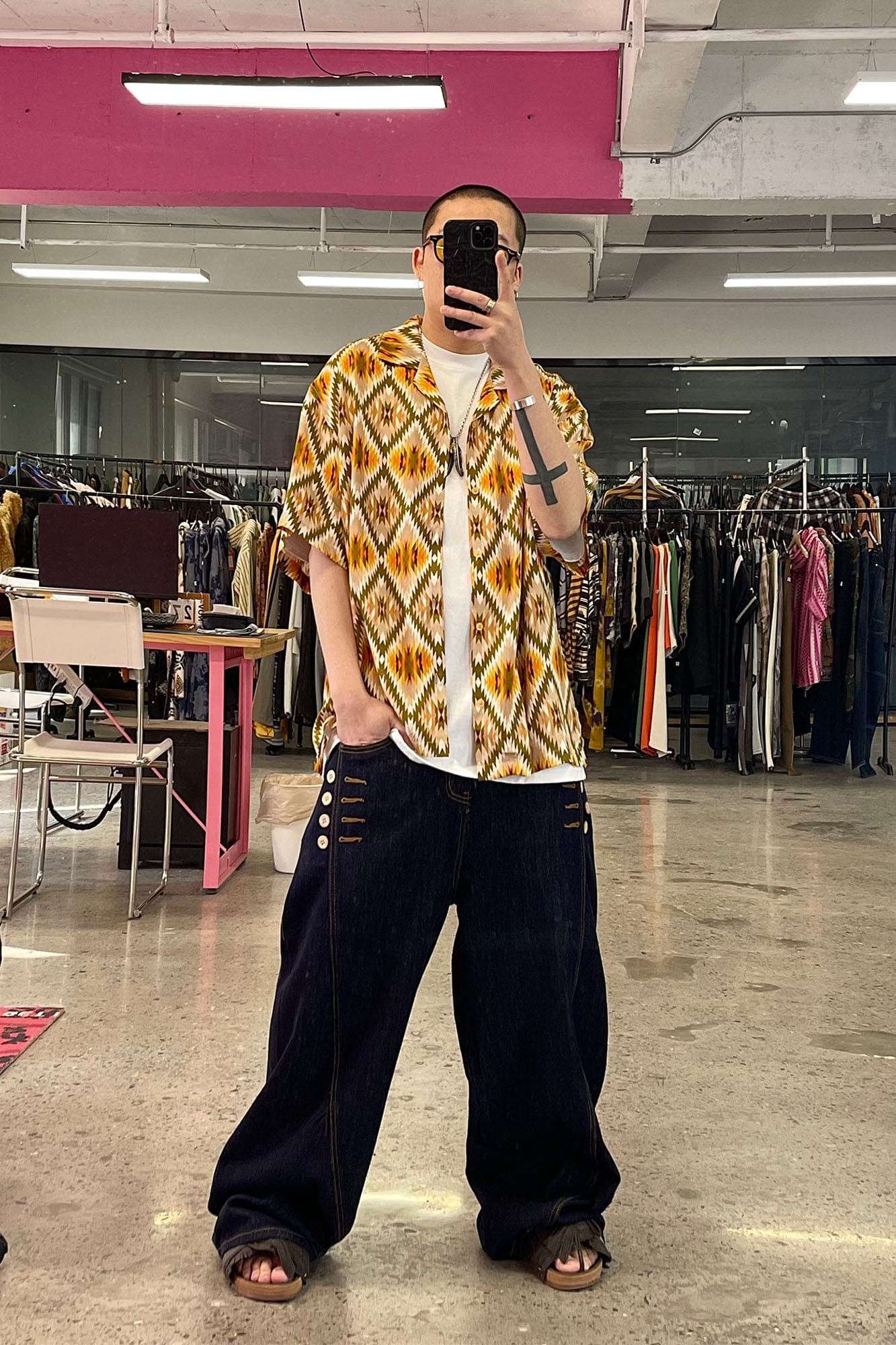 ME DA IGUAL Geometric Full-Print Button-Up Half Shirt-Half shirt-M-Free Shipping Leatheretro