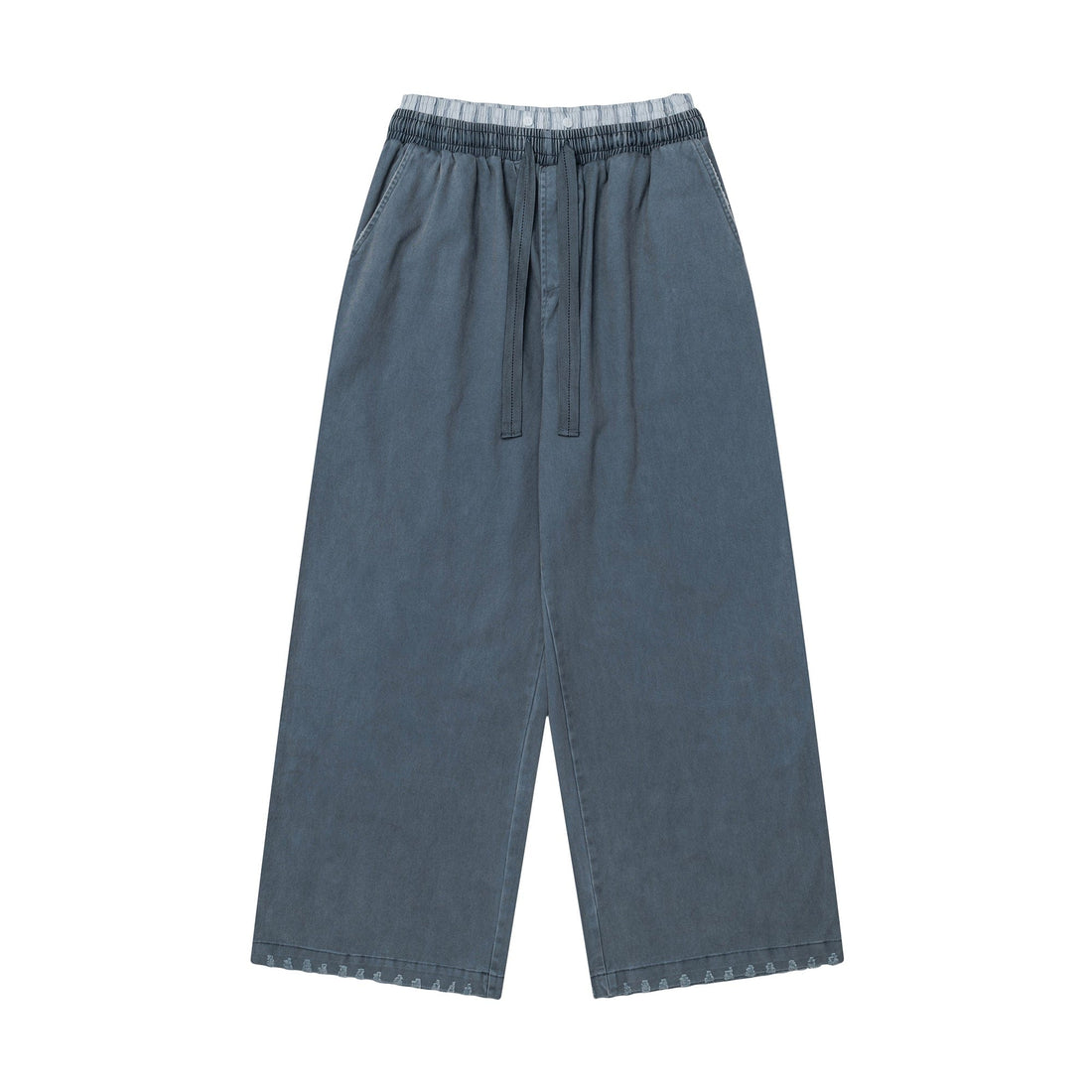 OVDY Layered-Waist Distressed Straight-Leg Pants-Pants-Blue-S-Free Shipping Leatheretro