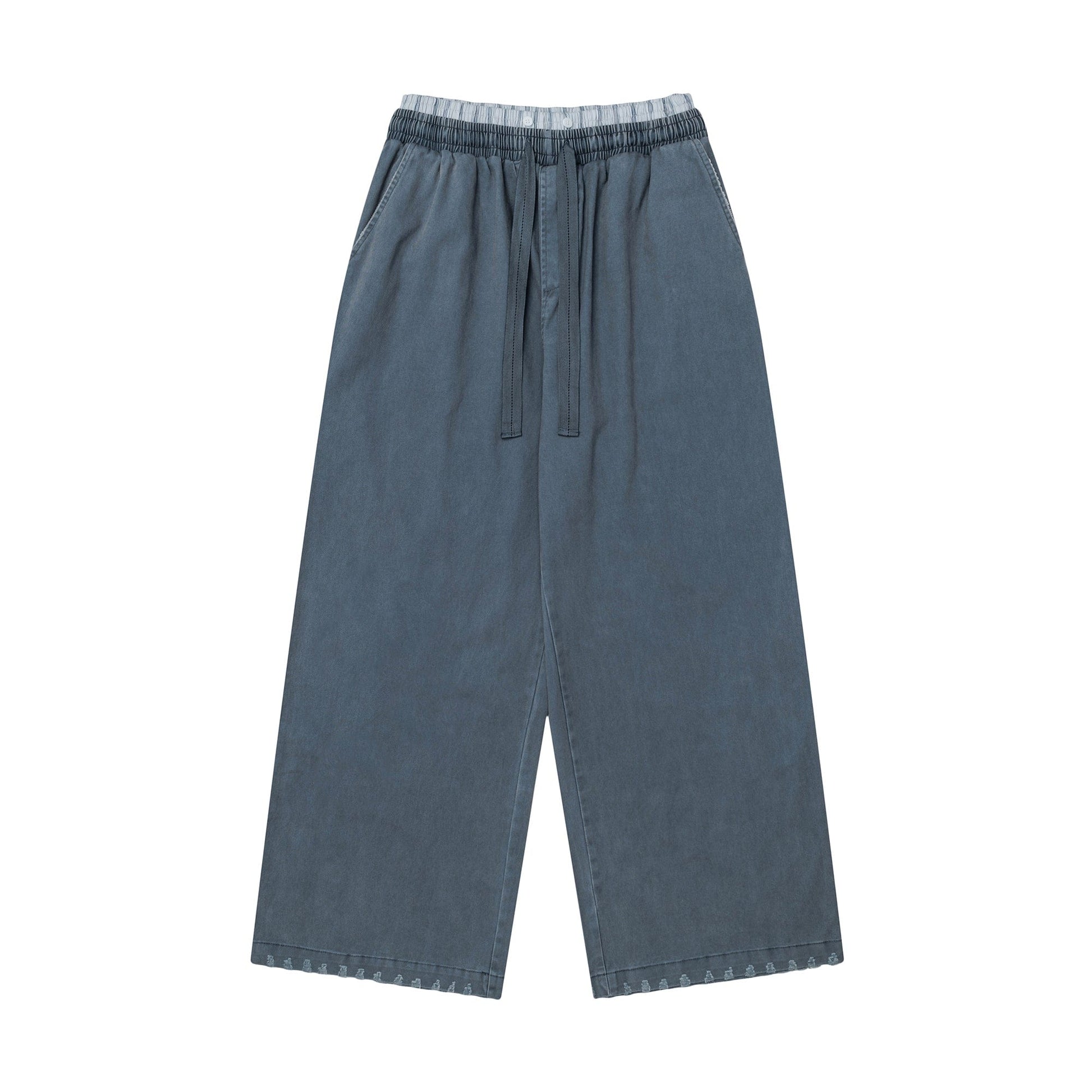 OVDY Layered-Waist Distressed Straight-Leg Pants-Pants-Blue-S-Free Shipping Leatheretro
