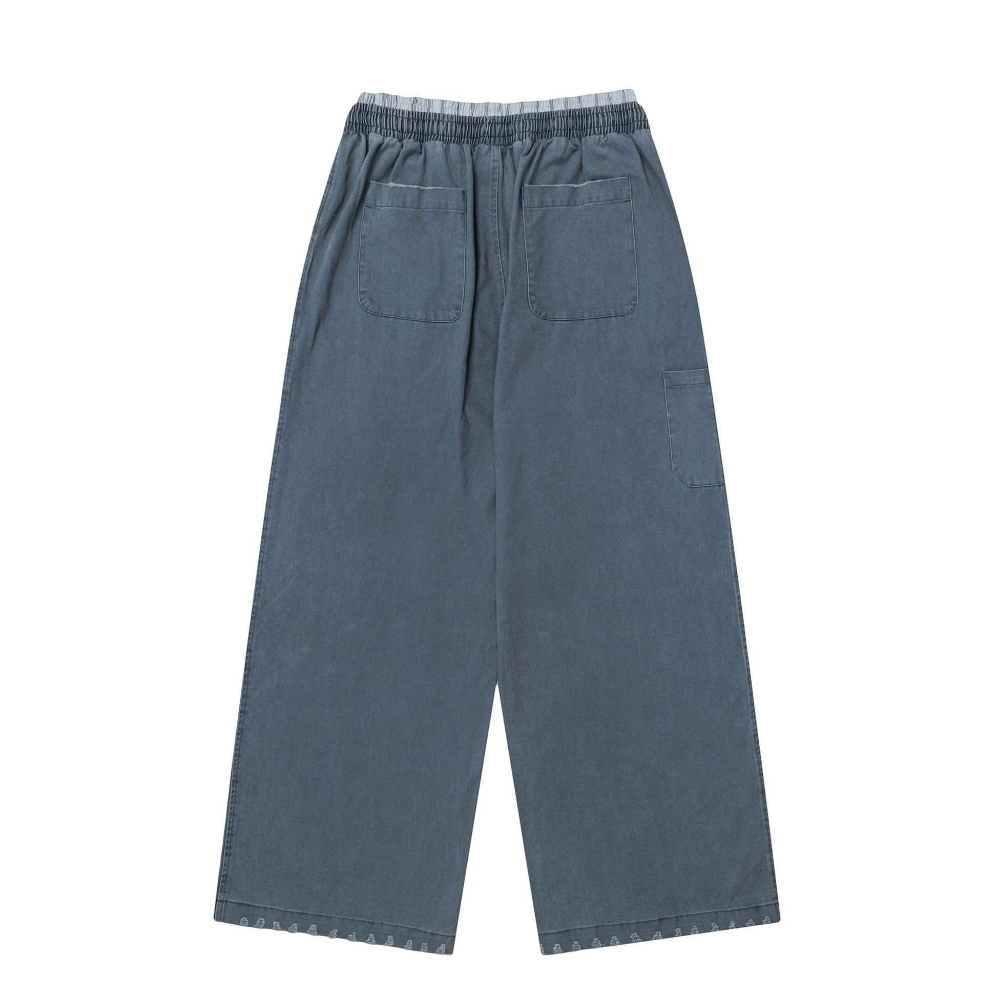 OVDY Layered-Waist Distressed Straight-Leg Pants-Pants-Blue-S-Free Shipping Leatheretro