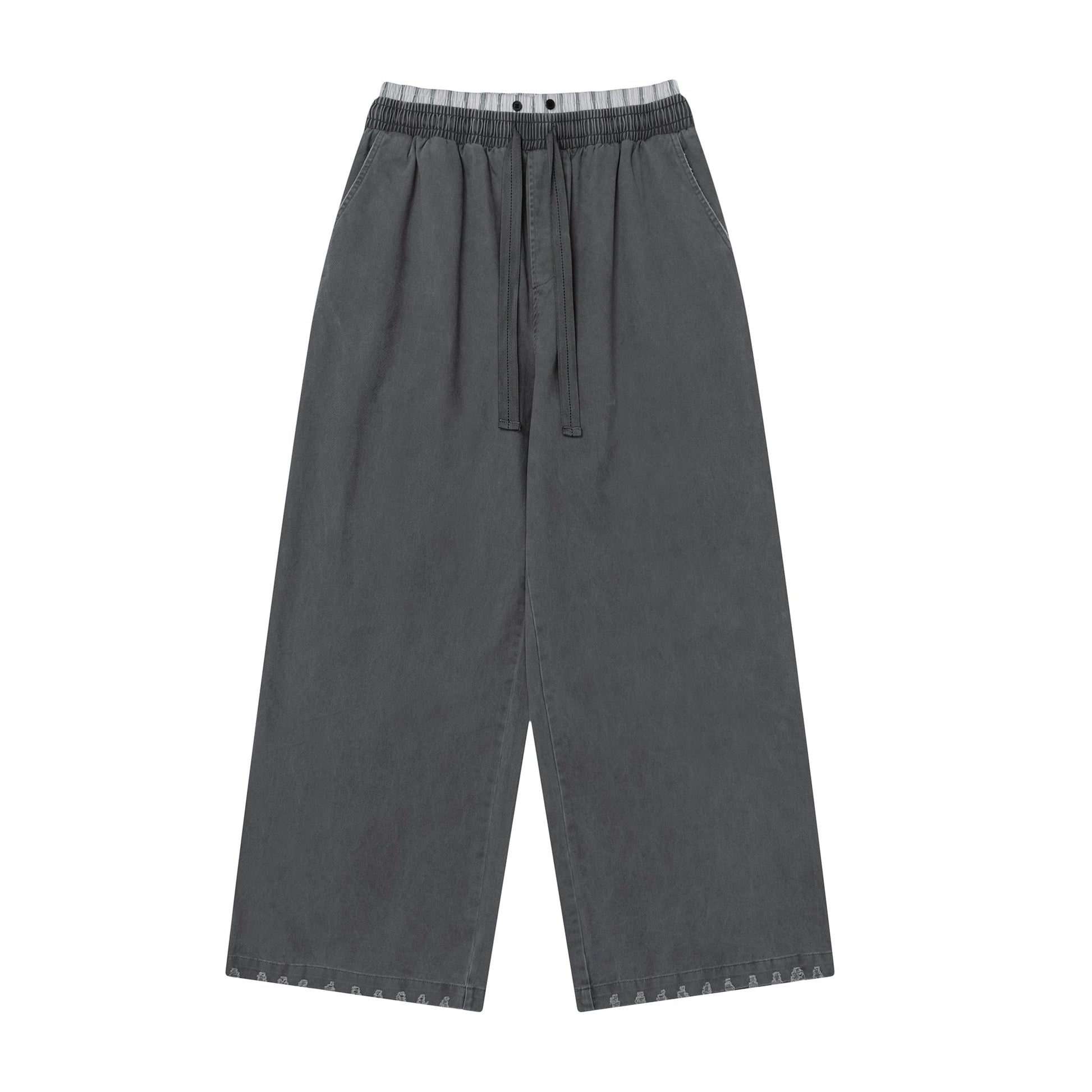 OVDY Layered-Waist Distressed Straight-Leg Pants-Pants-Gray-S-Free Shipping Leatheretro