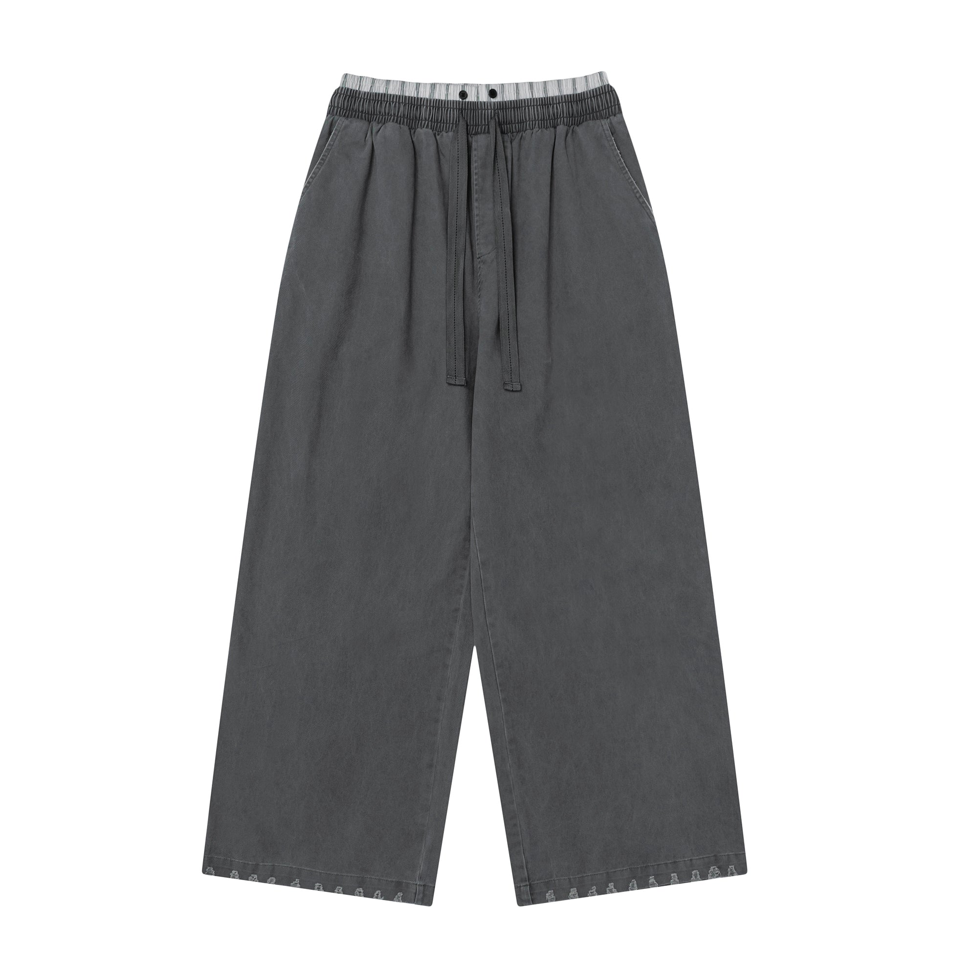 OVDY Layered-Waist Distressed Straight-Leg Pants-Pants-Gray-S-Free Shipping Leatheretro