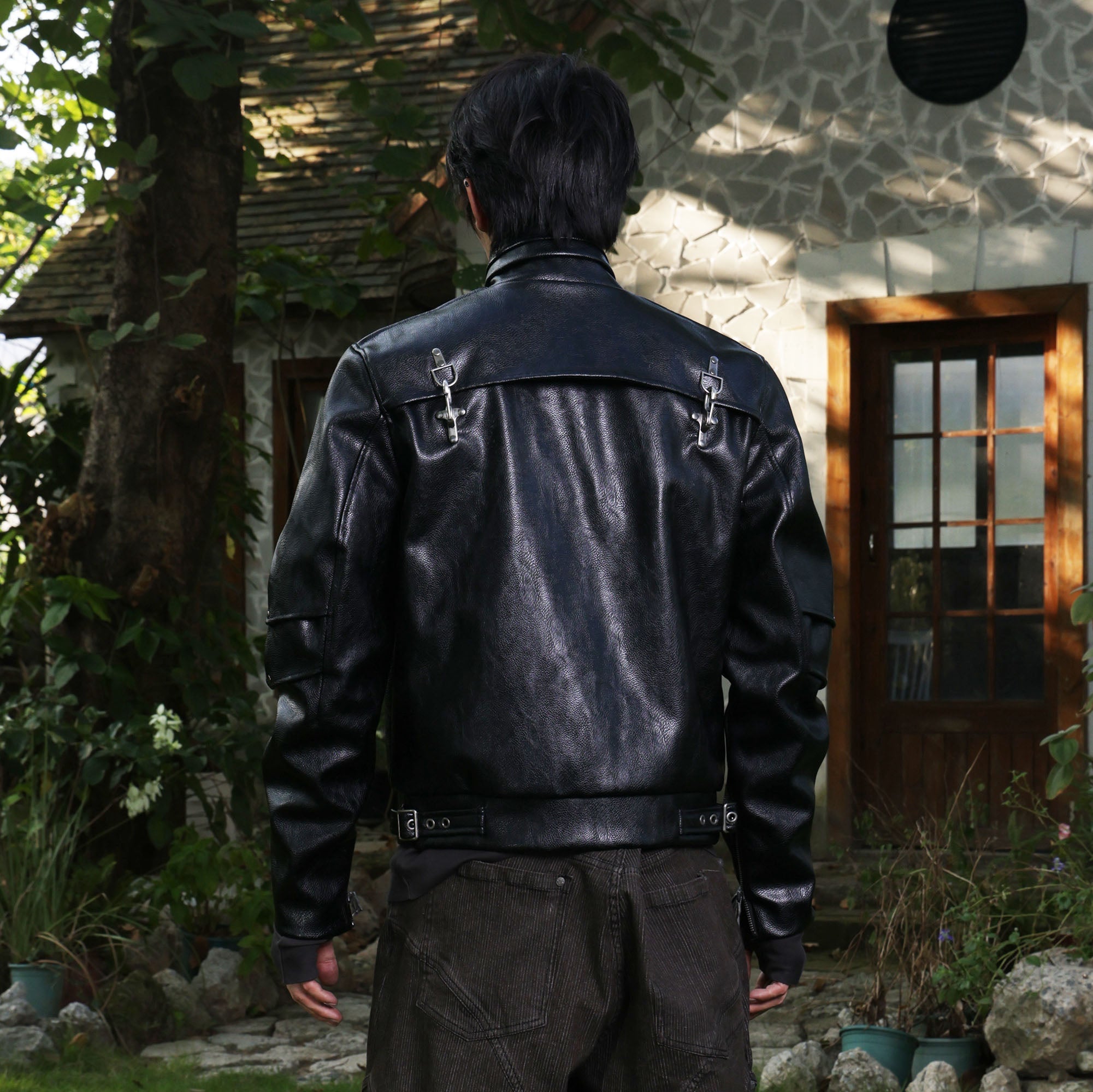 FLYERRER Hook-Buckle Faux Leather Rivet Jacket-Jacket-S (Preorder)-Free Shipping Leatheretro