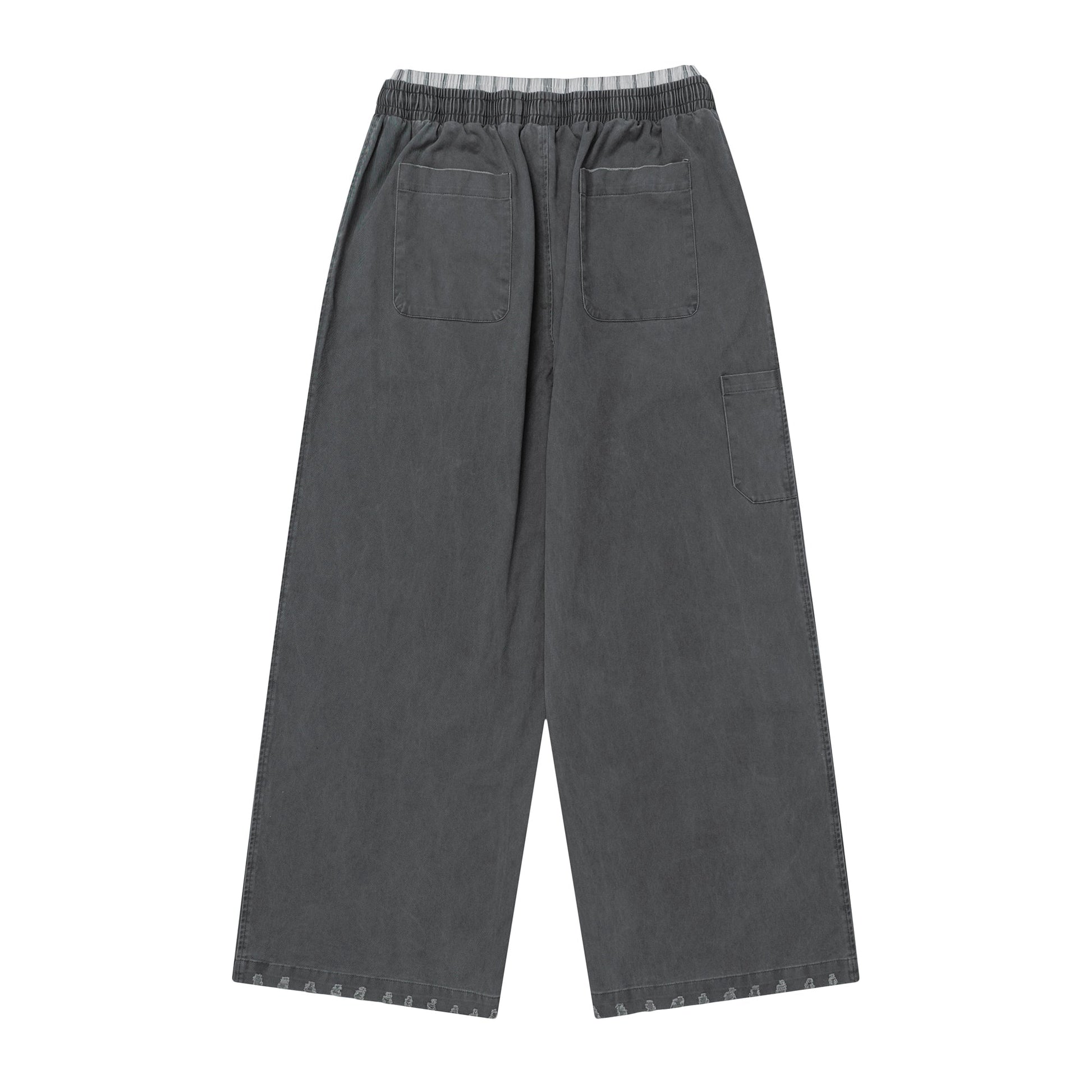 OVDY Layered-Waist Distressed Straight-Leg Pants-Pants-Blue-S-Free Shipping Leatheretro