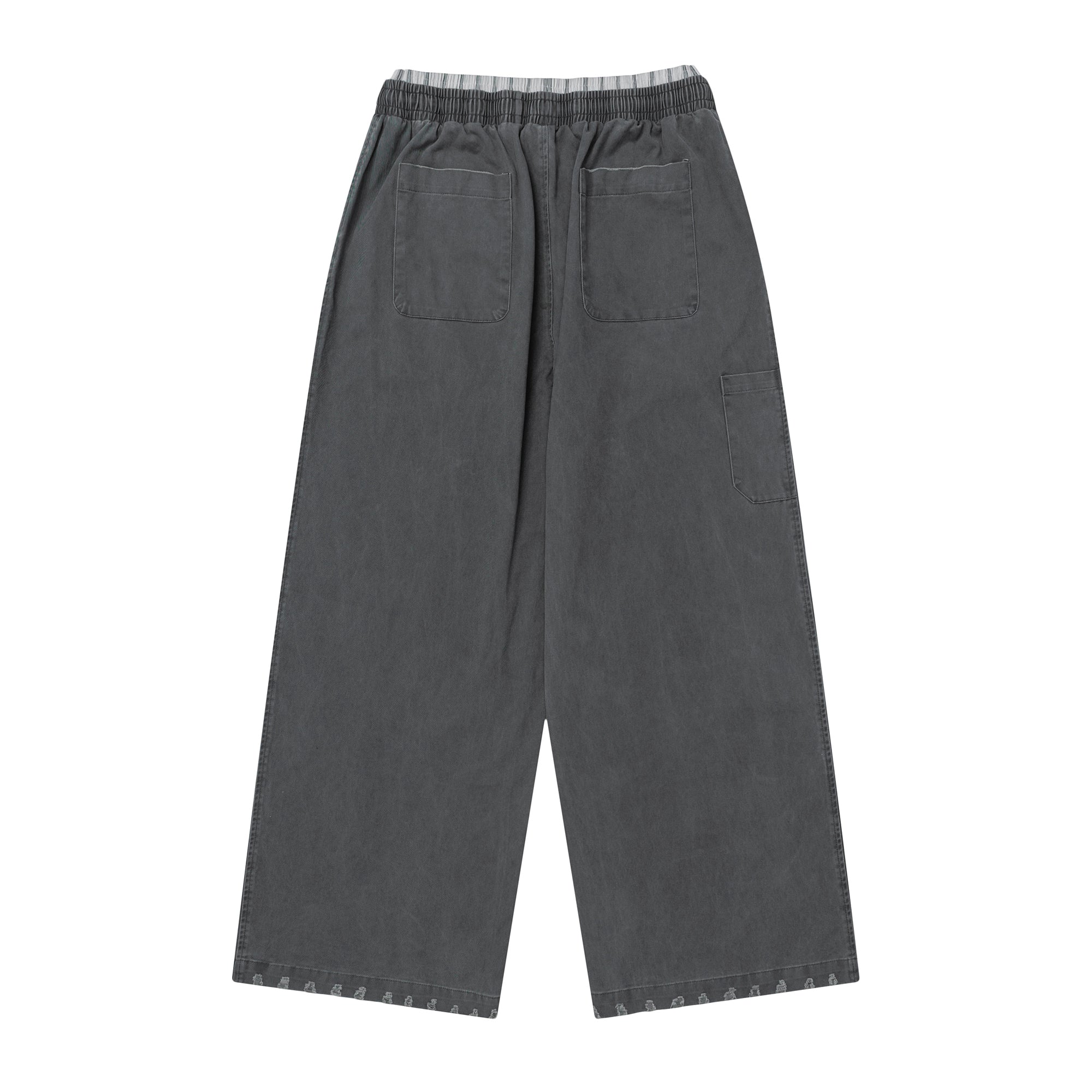 OVDY Layered-Waist Distressed Straight-Leg Pants-Pants-Blue-S-Free Shipping Leatheretro