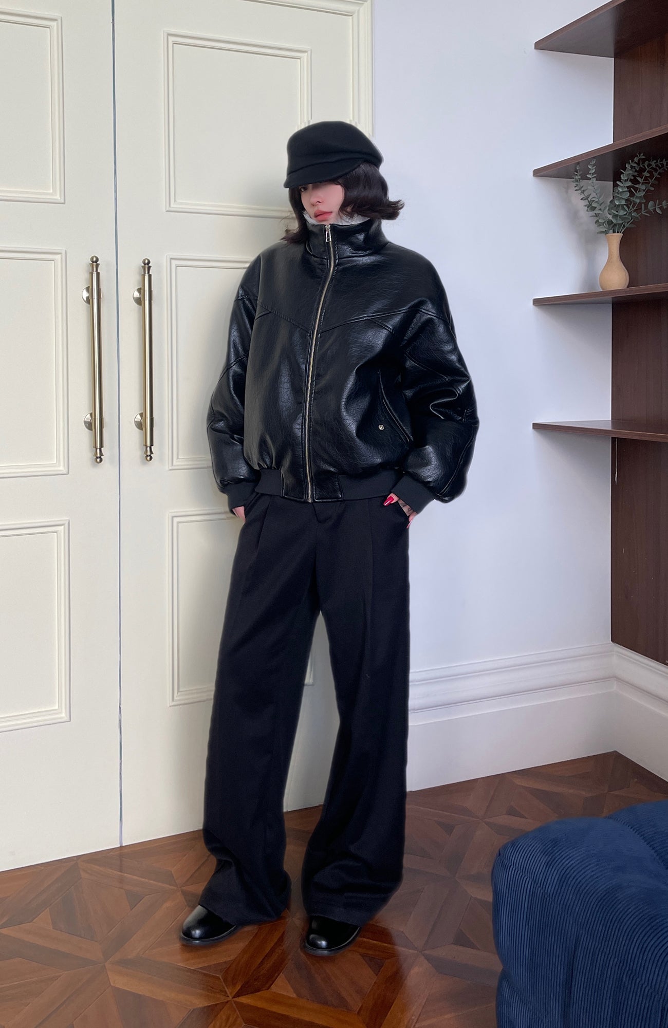 OKAYTHXBYE Faux Leather Fur-Lined Bomber-Jacket-S-Free Shipping Leatheretro