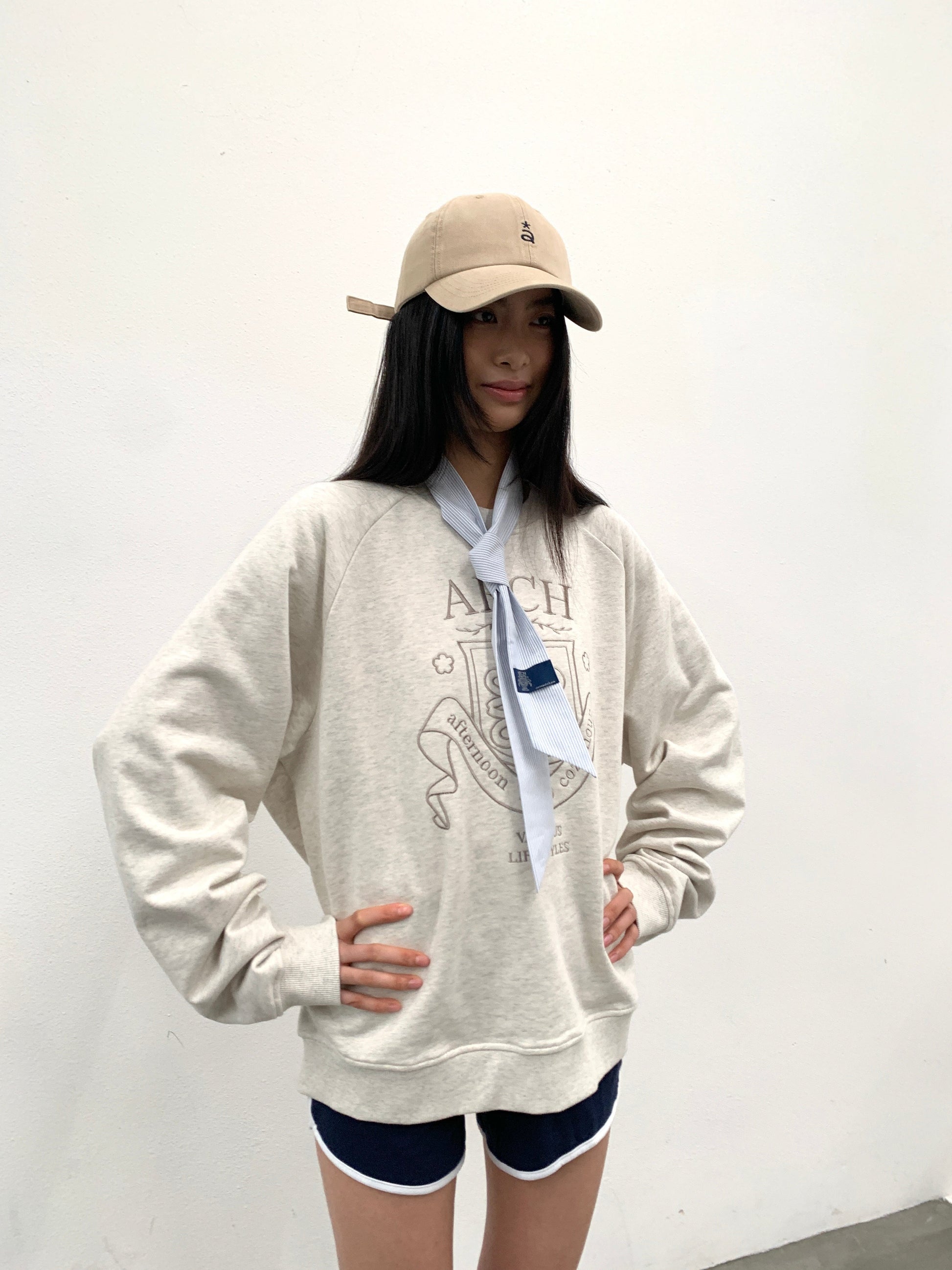 ROARINGWILD A ARCH Collegiate Loopback Raglan Sweatshirt-Sweatshirt-XS-Beige-Free Shipping Leatheretro