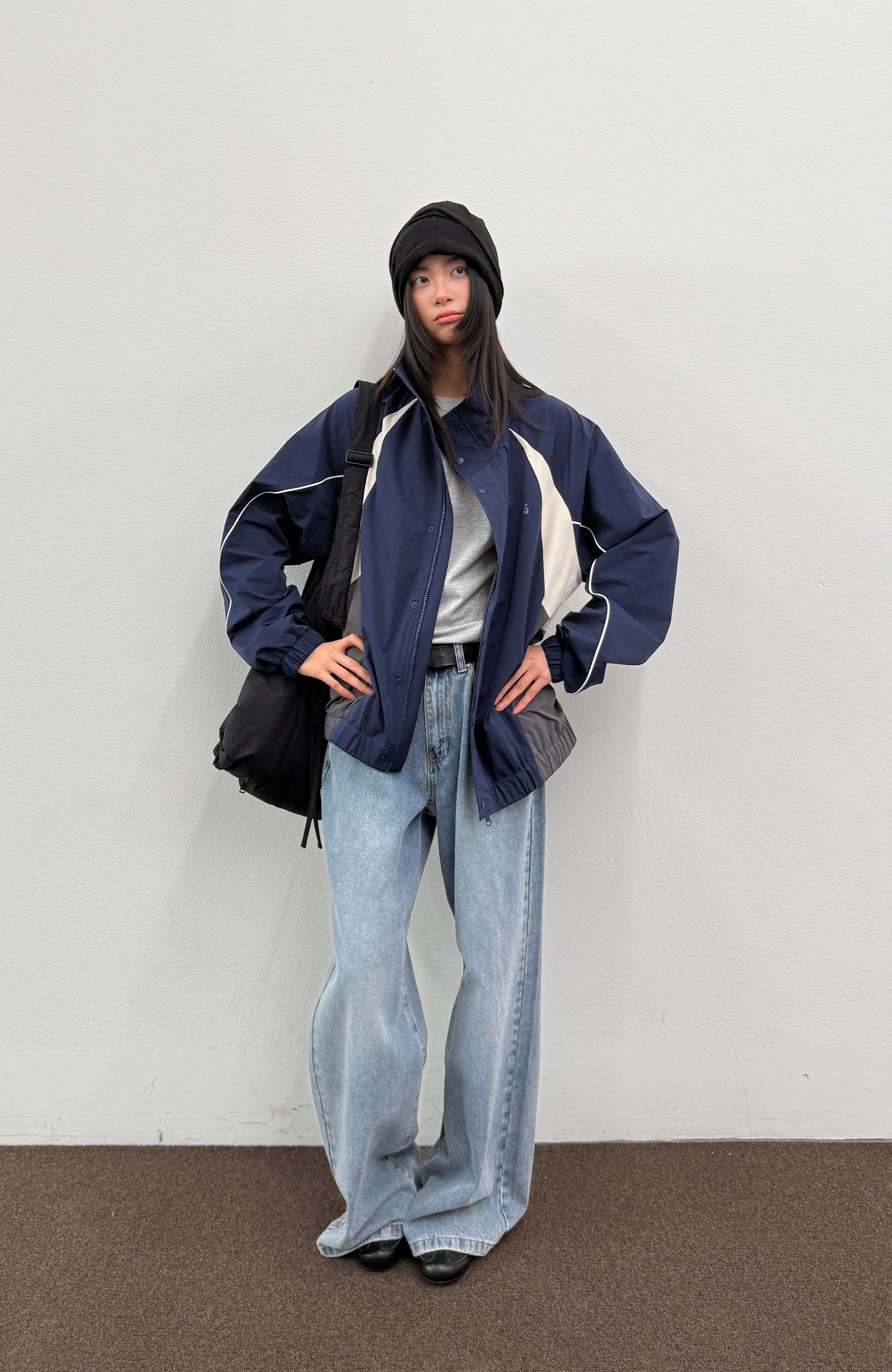 ROARINGWILD A ARCH Embroidered Graphic Raglan Jacket-Jacket-XS-Navy-Free Shipping Leatheretro
