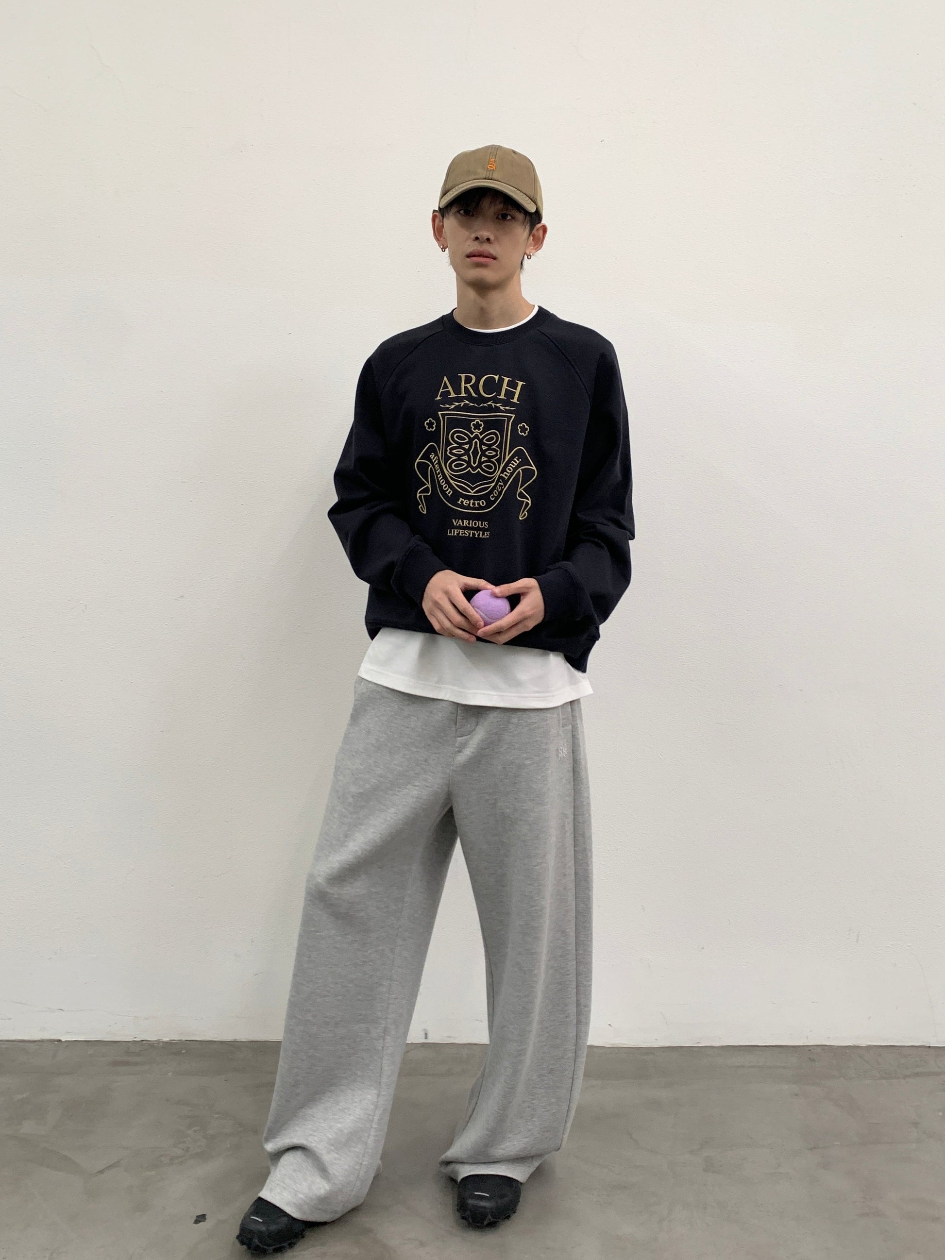 ROARINGWILD A ARCH Collegiate Loopback Raglan Sweatshirt-Sweatshirt-XS-Beige-Free Shipping Leatheretro