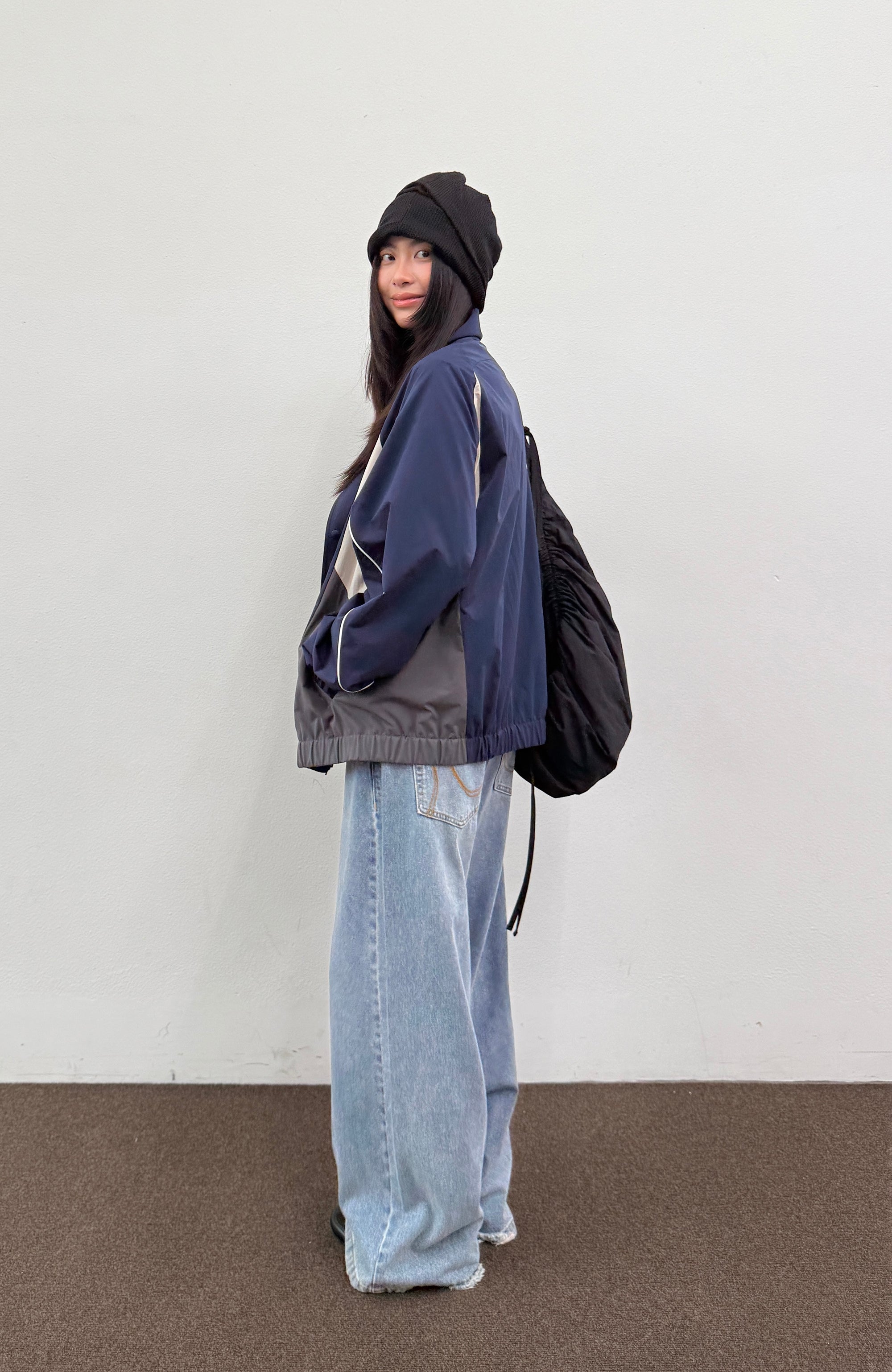 ROARINGWILD A ARCH Embroidered Graphic Raglan Jacket-Jacket-XS-Navy-Free Shipping Leatheretro