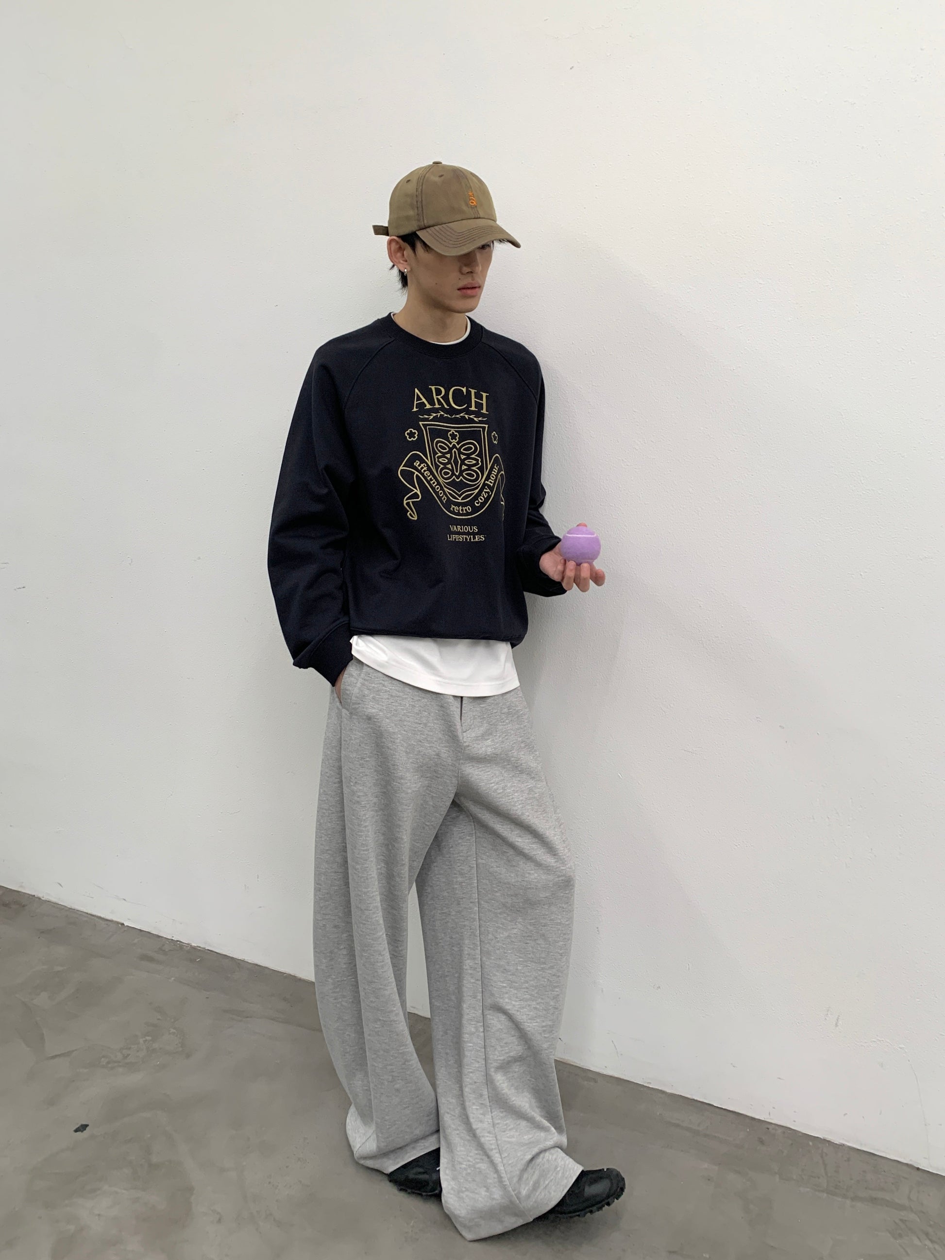 ROARINGWILD A ARCH Collegiate Loopback Raglan Sweatshirt-Sweatshirt-XS-Beige-Free Shipping Leatheretro
