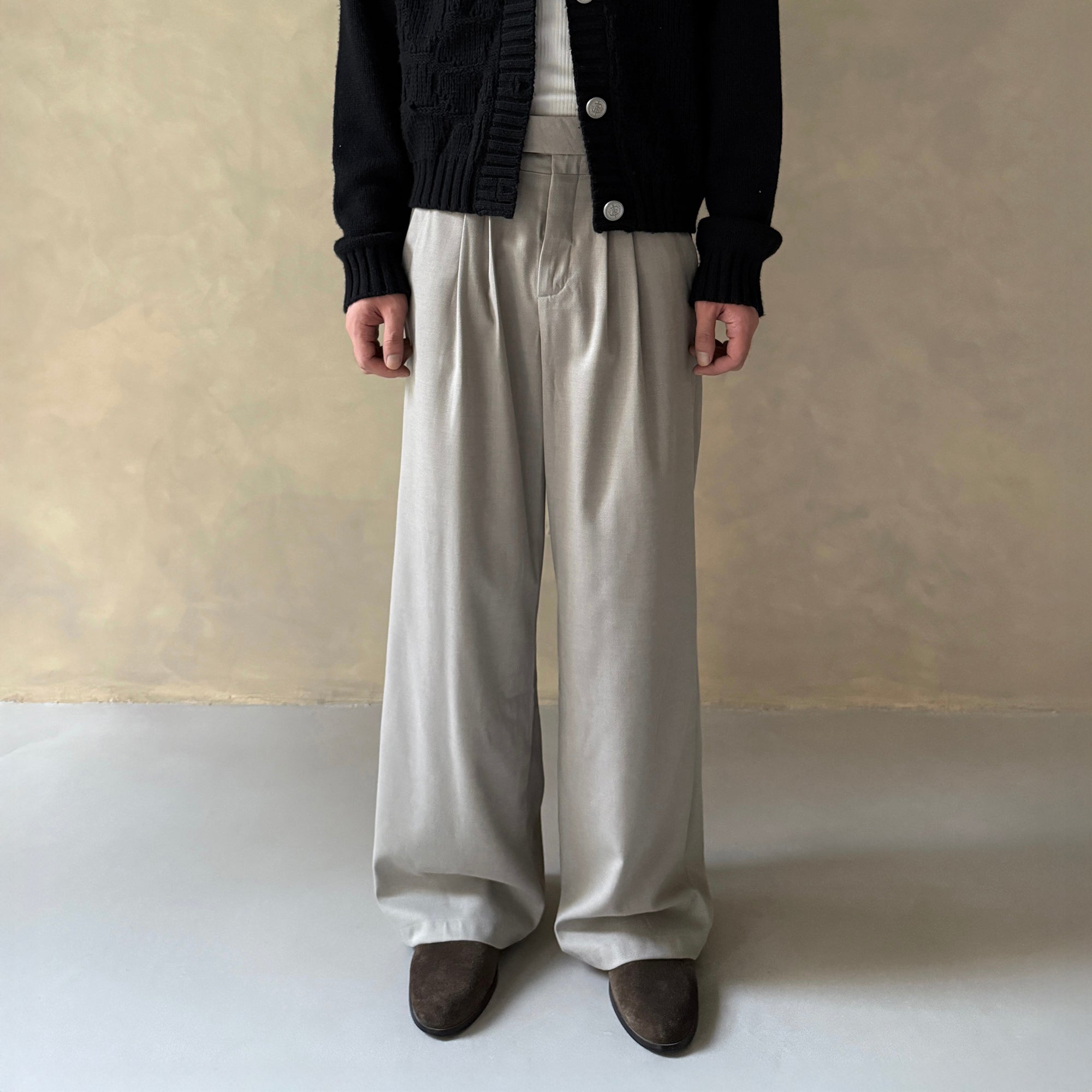 IN EXISTENCE Pleated Belted Wide-Leg Trousers-Pants-S-Light Gray-Free Shipping Leatheretro