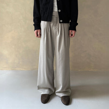 IN EXISTENCE Pleated Belted Wide-Leg Trousers-Pants-S-Light Gray-Free Shipping Leatheretro