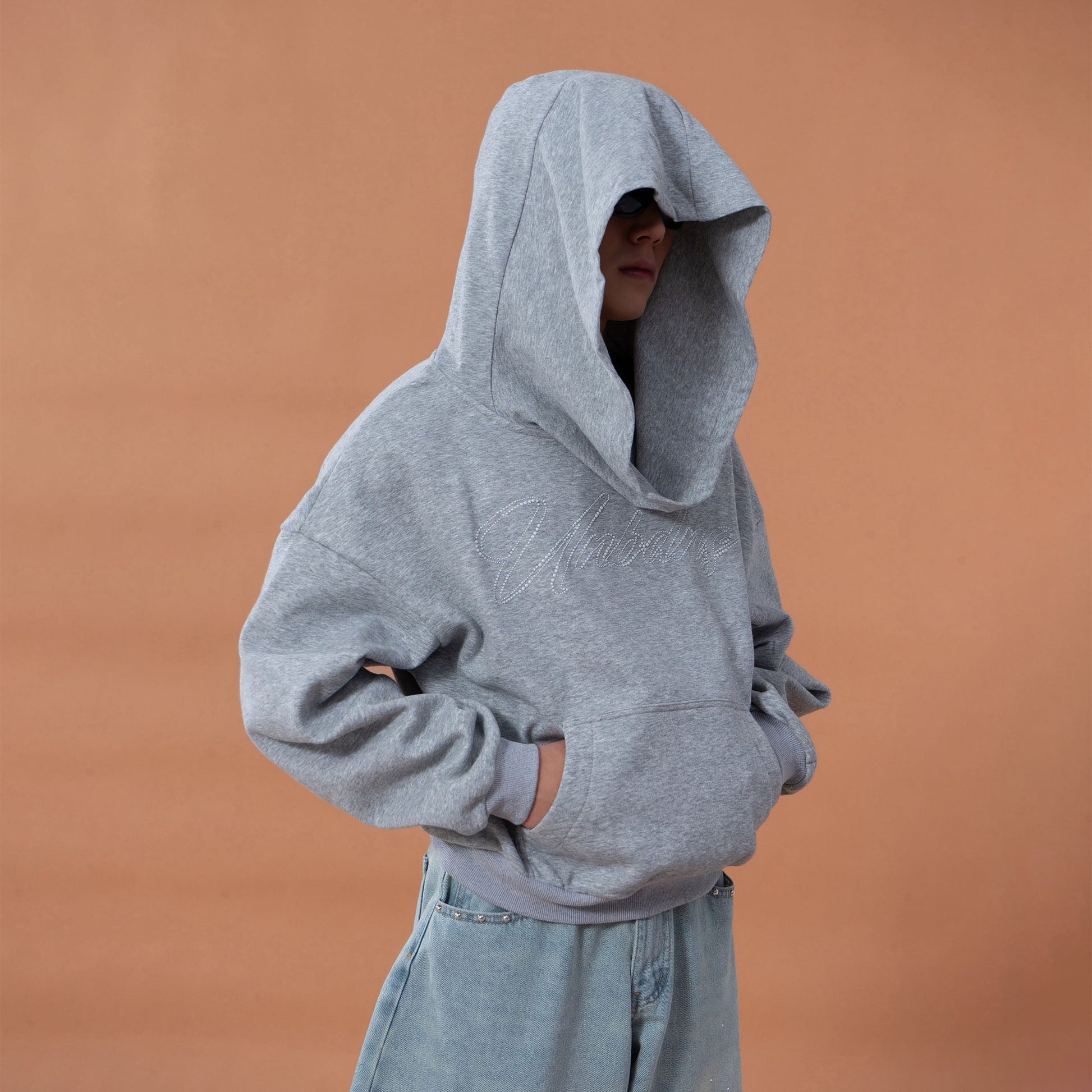 CLP Oversized Cowl-Hood Pearl-Stud Hoodie-Hoodie-S-Gray-Free Shipping Leatheretro