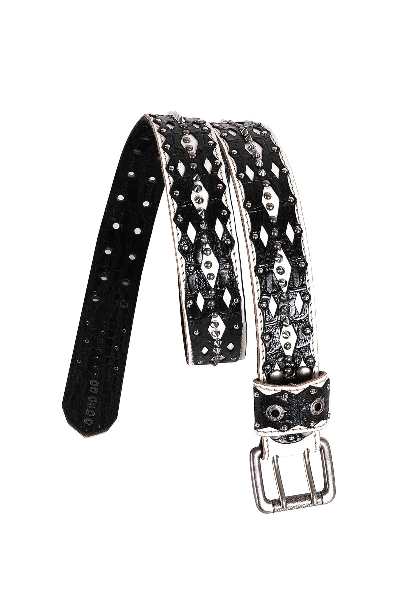 DND4DES Geometric Chain Studded Leather Belt-Belt-One Size-Free Shipping Leatheretro