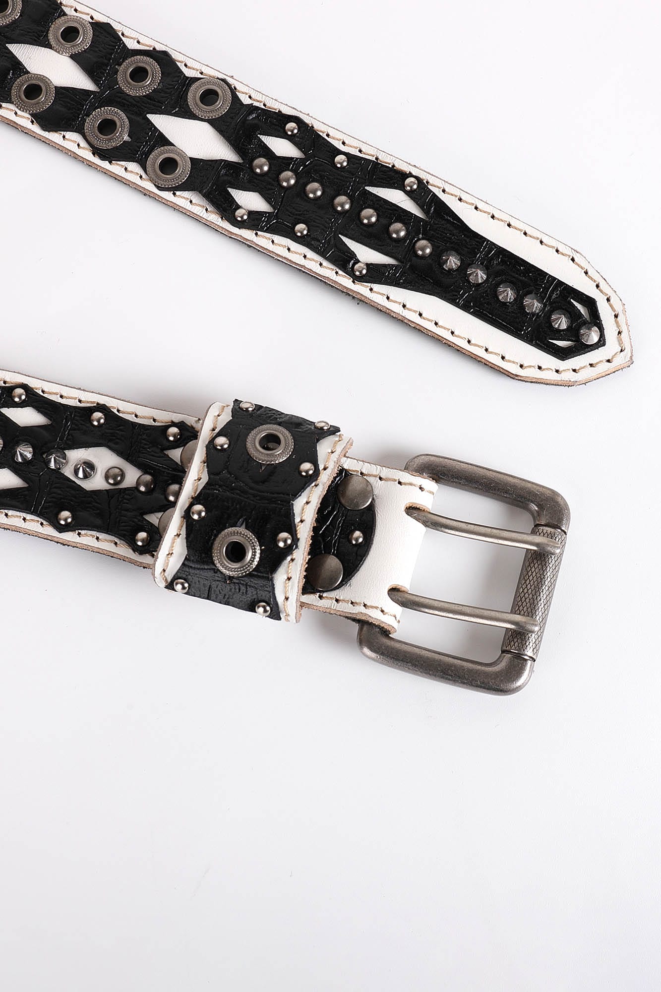 DND4DES Geometric Chain Studded Leather Belt-Belt-One Size-Free Shipping Leatheretro