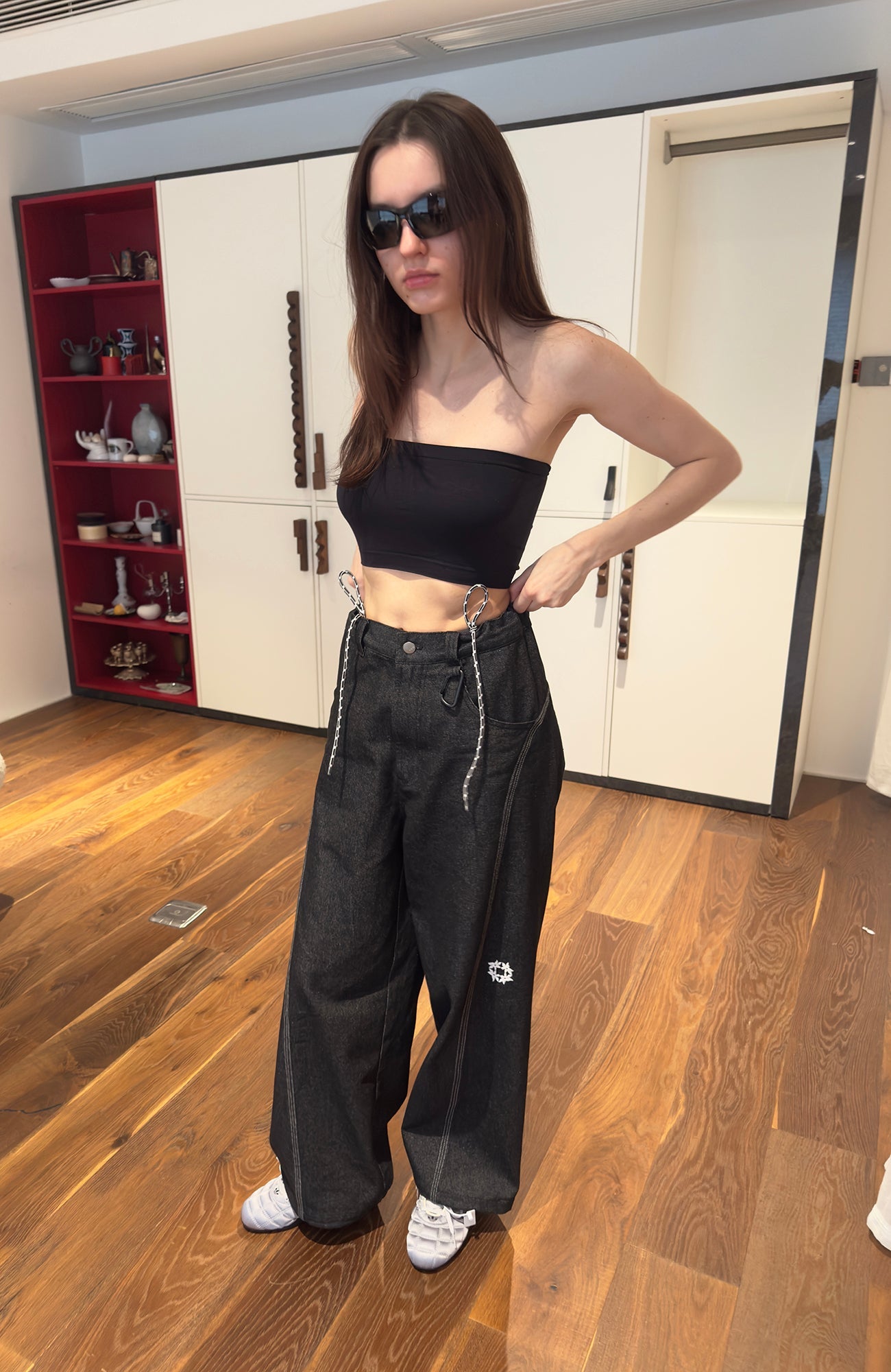MIICHOUS Drawstring Embroidered Raw Denim-Pants-S-Free Shipping Leatheretro