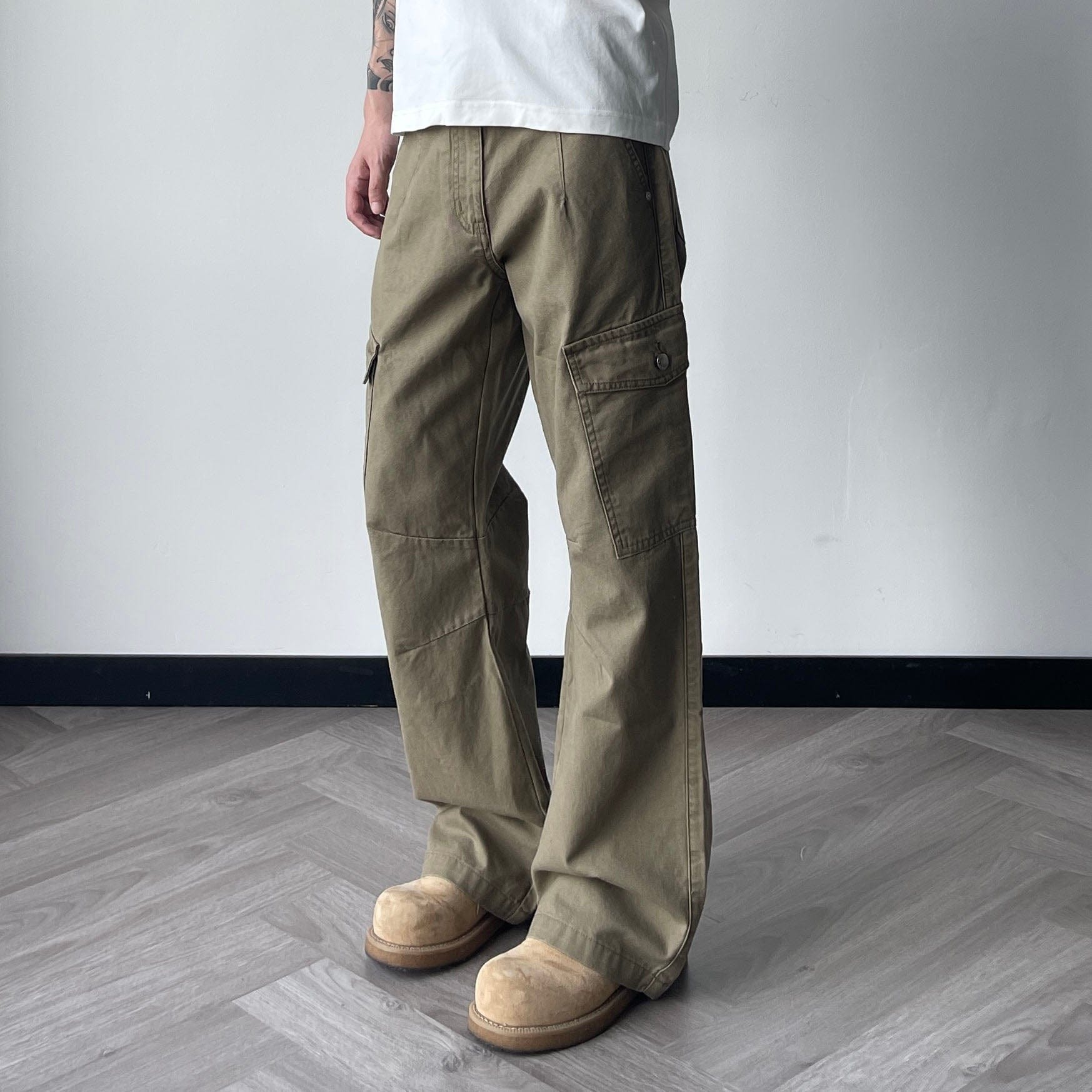 OKAYTHXBYE Washed Button Flap-Pocket Cargo Pants-Pants-Black-S-Free Shipping Leatheretro