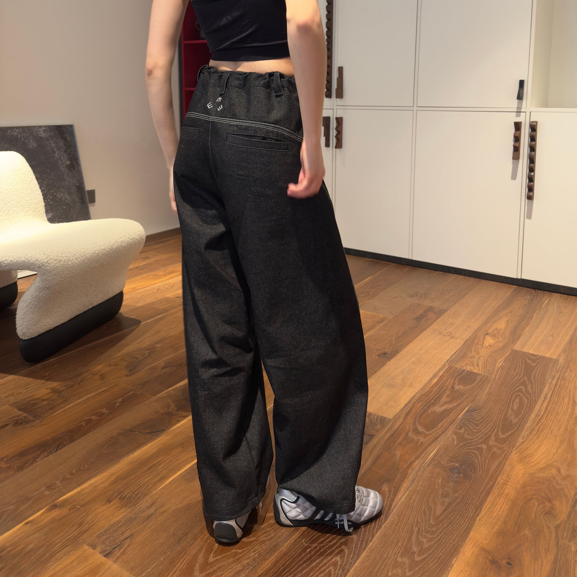 MIICHOUS Drawstring Embroidered Raw Denim-Pants-S-Free Shipping Leatheretro