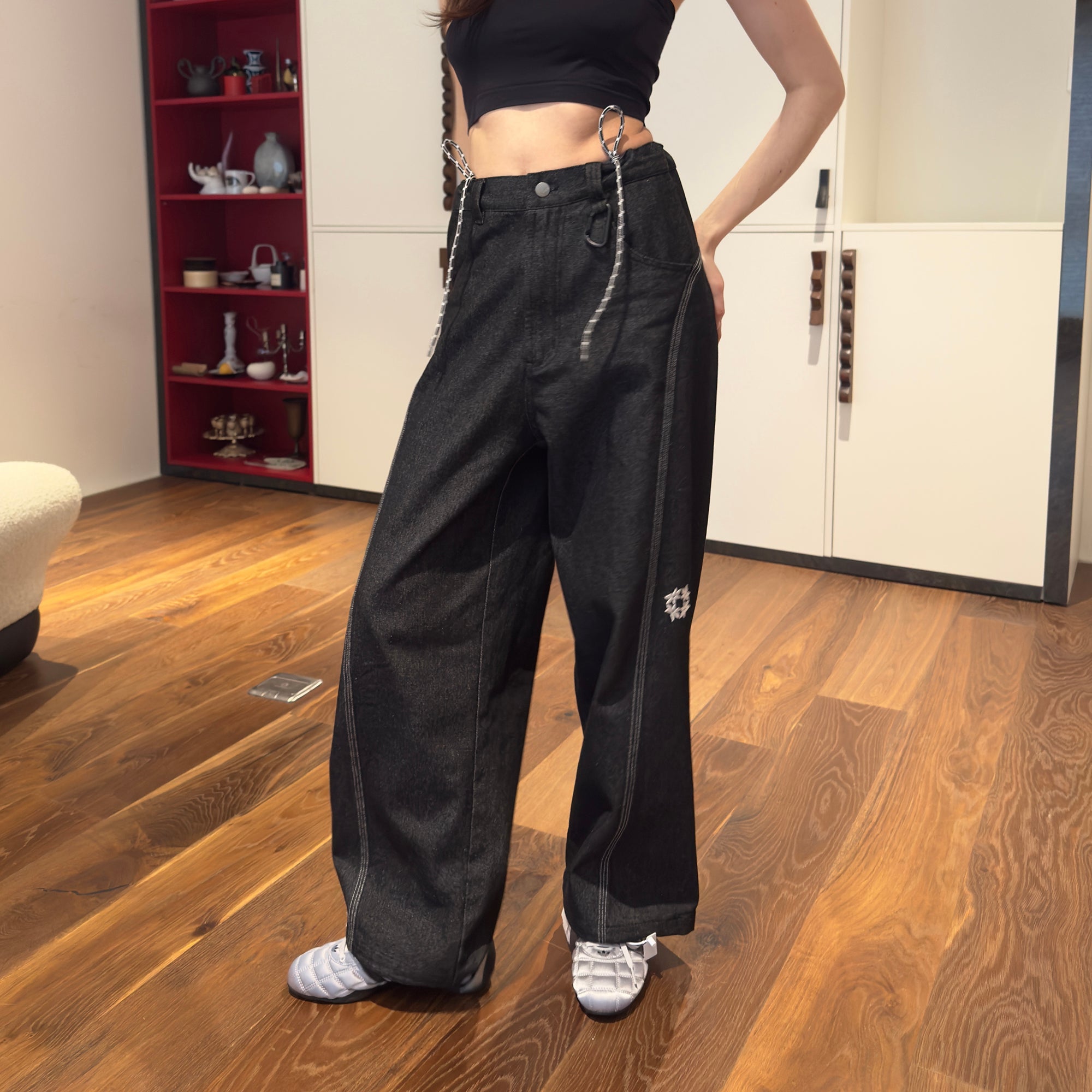 MIICHOUS Drawstring Embroidered Raw Denim-Pants-S-Free Shipping Leatheretro