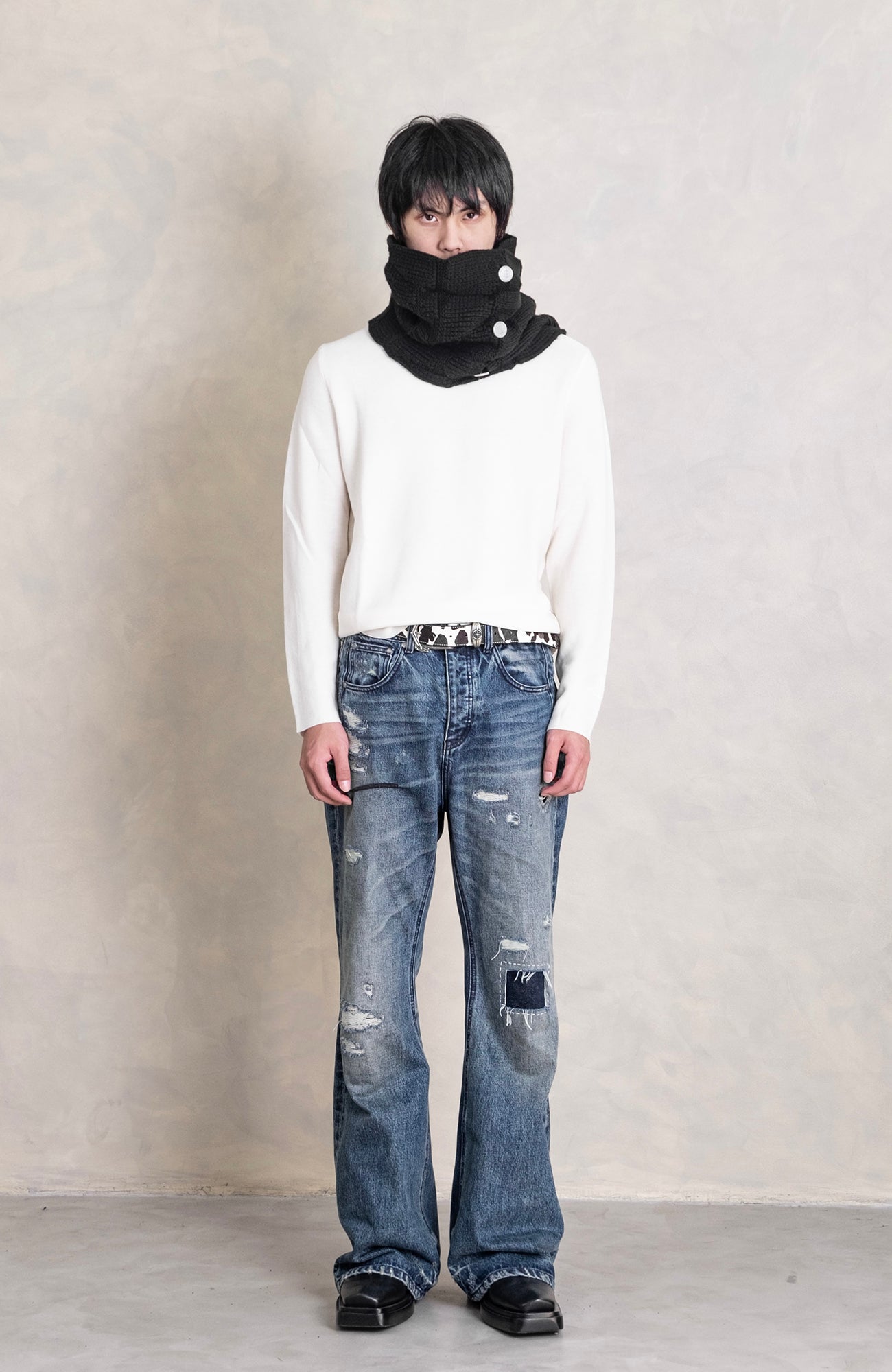 IN EXISTENCE Convertible Coin-Embellished Wool-Blend Scarf-Black-Free Shipping Leatheretro