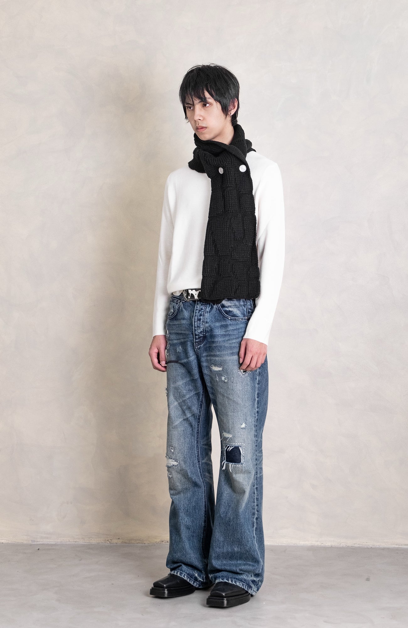 IN EXISTENCE Convertible Coin-Embellished Wool-Blend Scarf-Black-Free Shipping Leatheretro