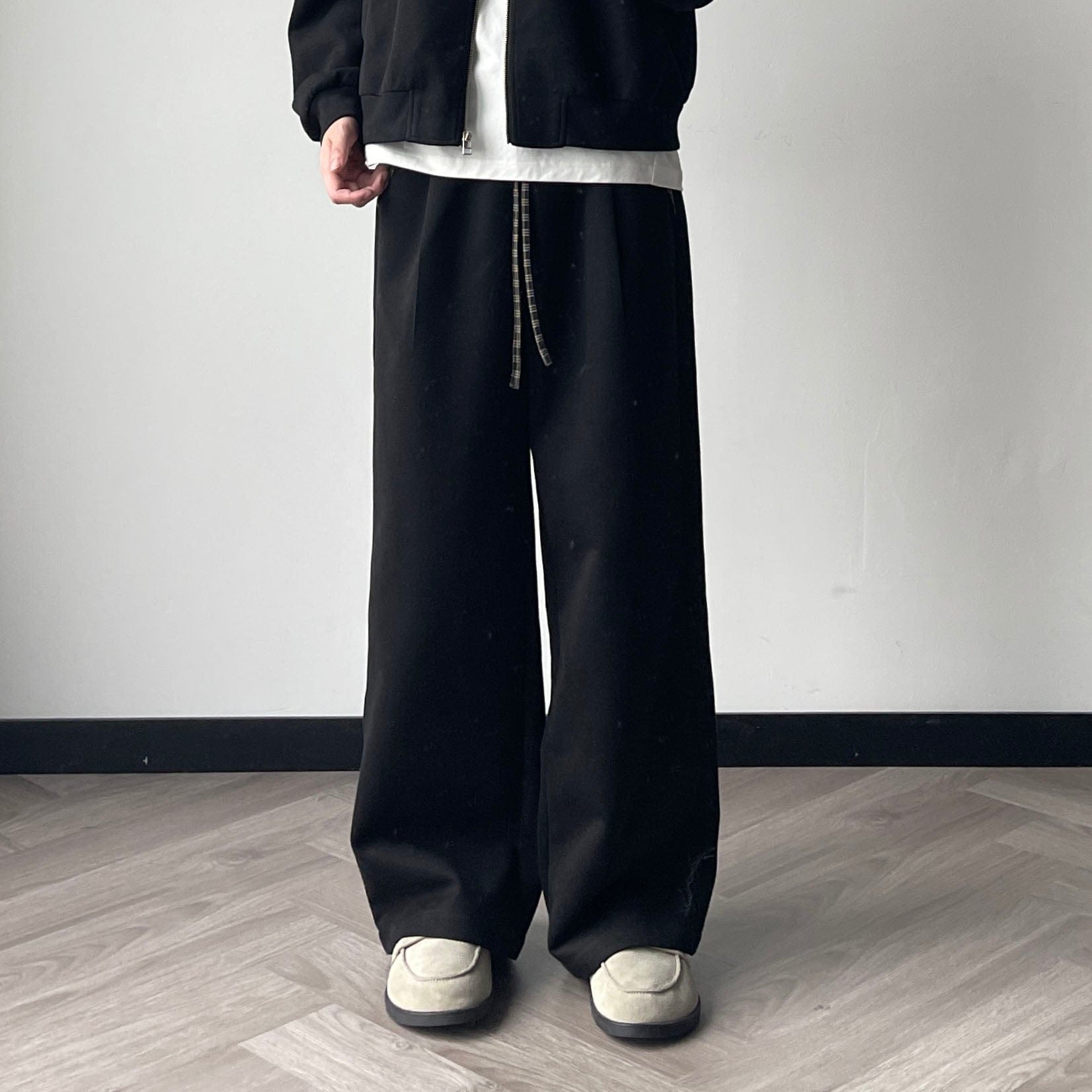 OKAYTHXBYE Plaid Layered Waist Drawstring Sweatpants-Pants-S-Black-Free Shipping Leatheretro