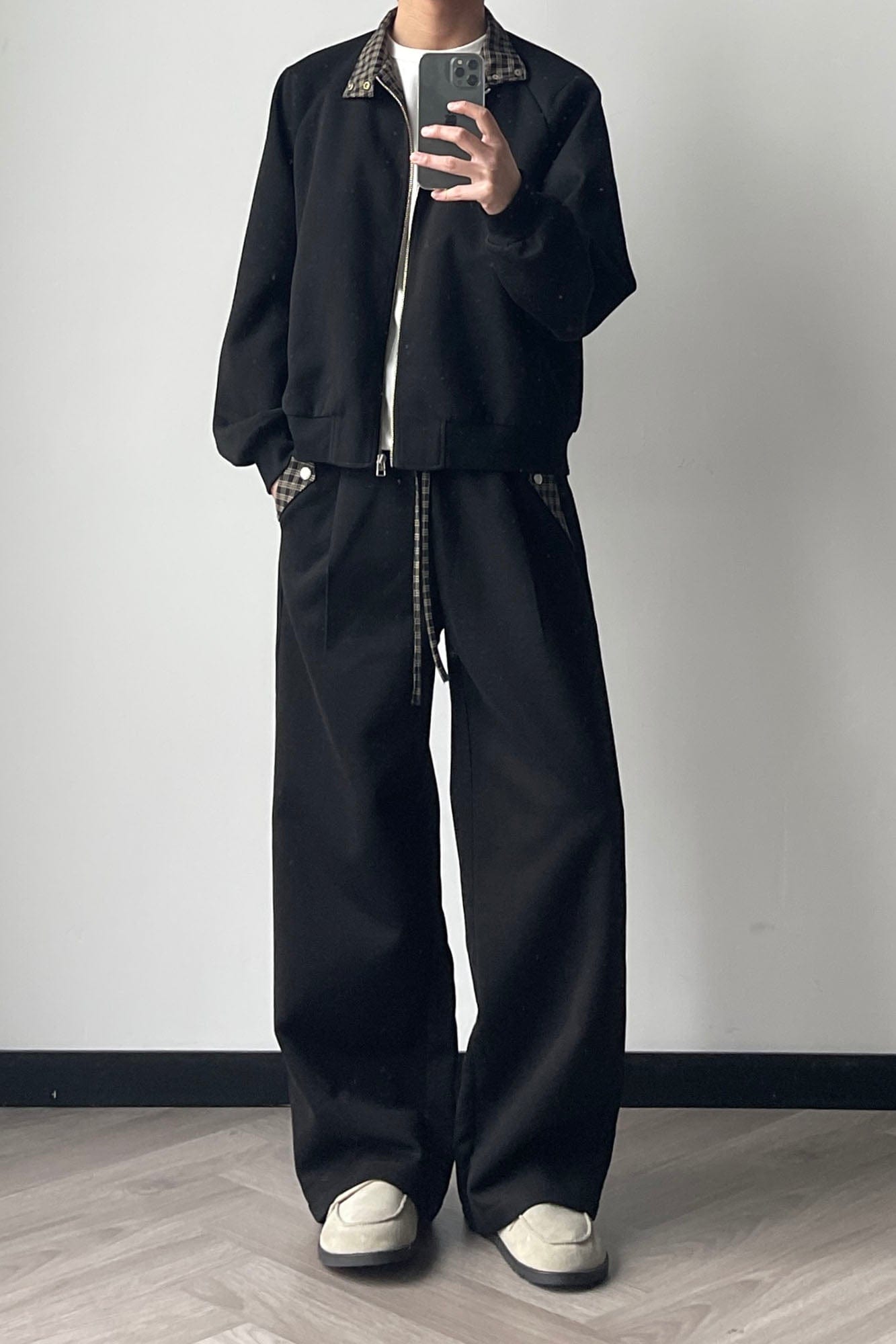 OKAYTHXBYE Plaid Layered Waist Drawstring Sweatpants-Pants-S-Black-Free Shipping Leatheretro