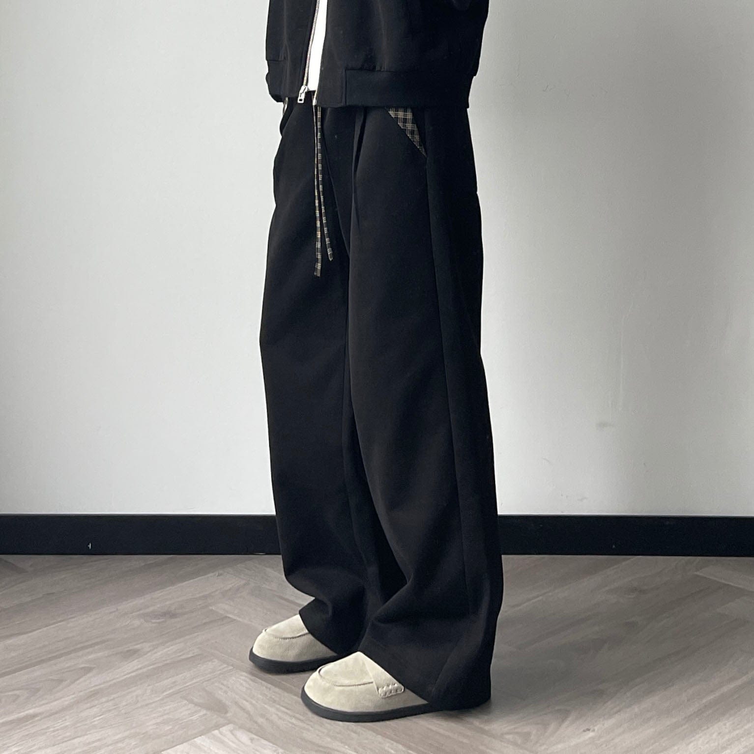 OKAYTHXBYE Plaid Layered Waist Drawstring Sweatpants-Pants-S-Black-Free Shipping Leatheretro