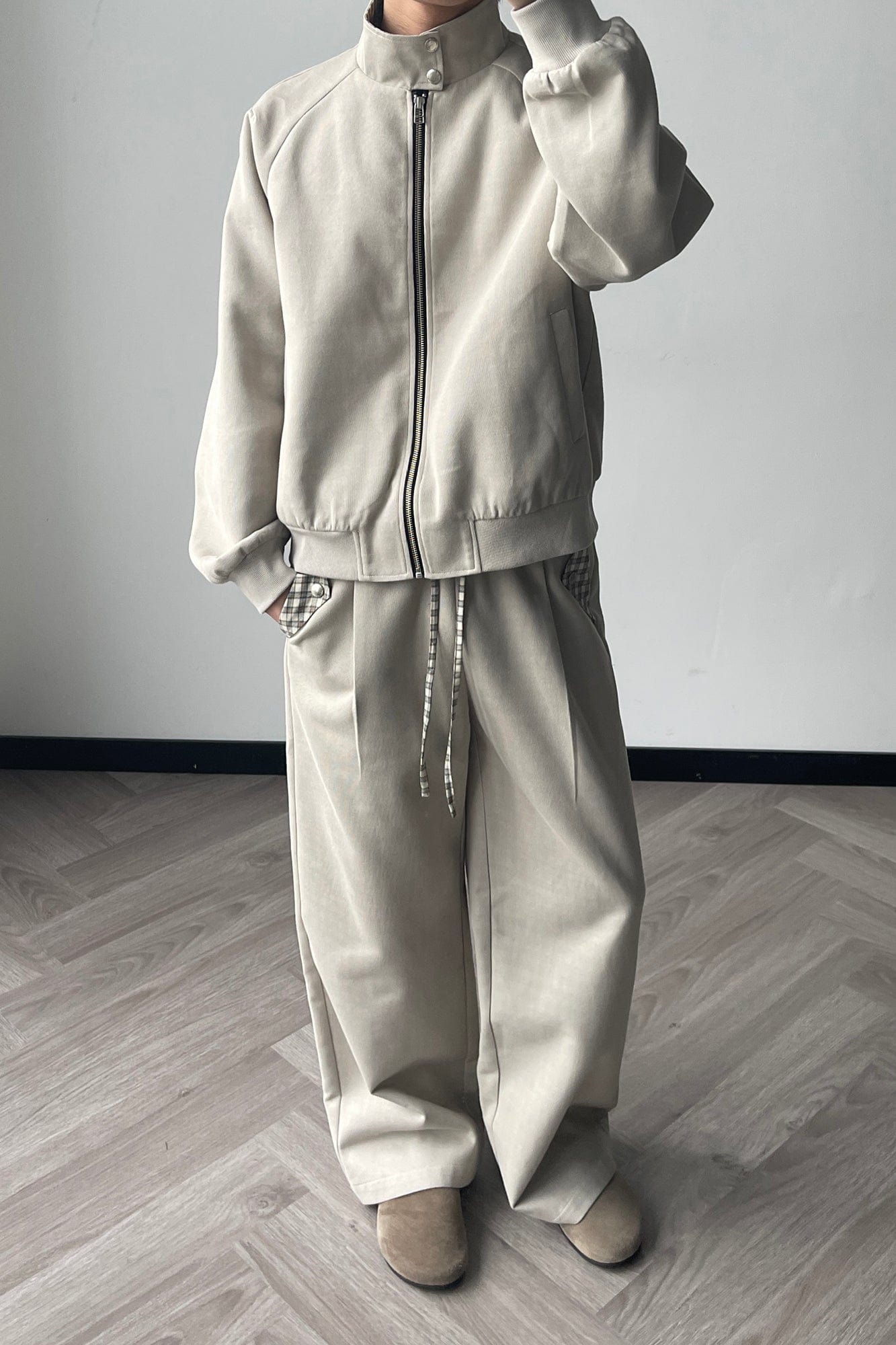 OKAYTHXBYE Checker-Lined Harrington Jacket-Jacket-S-Beige-Free Shipping Leatheretro