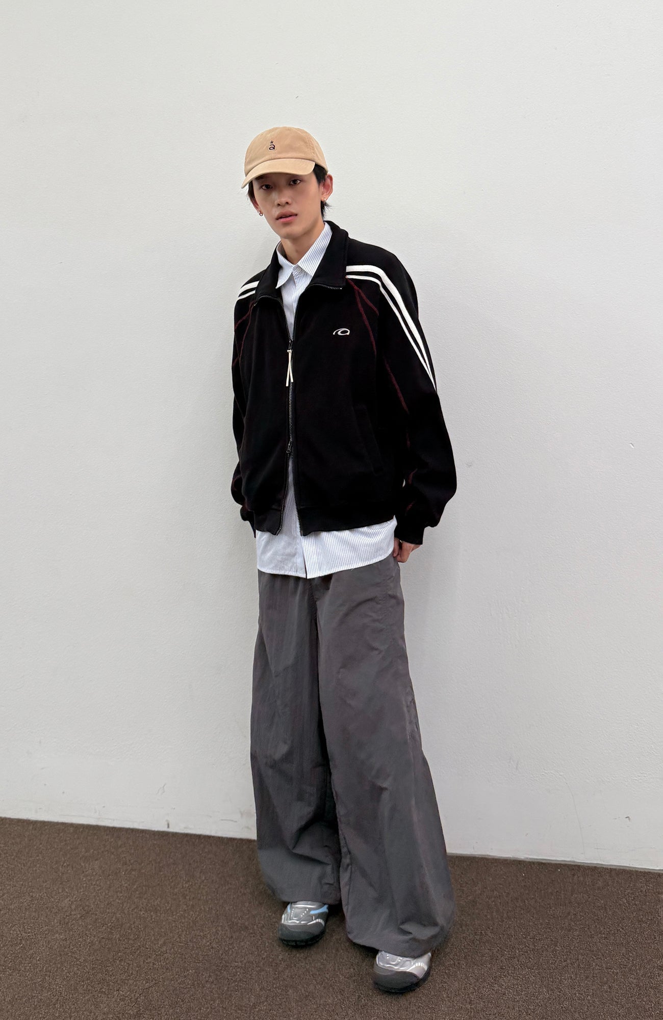 ROARINGWILD A ARCH Retro Stripe Raglan Track Jacket-Jacket-XS-Black-Free Shipping Leatheretro