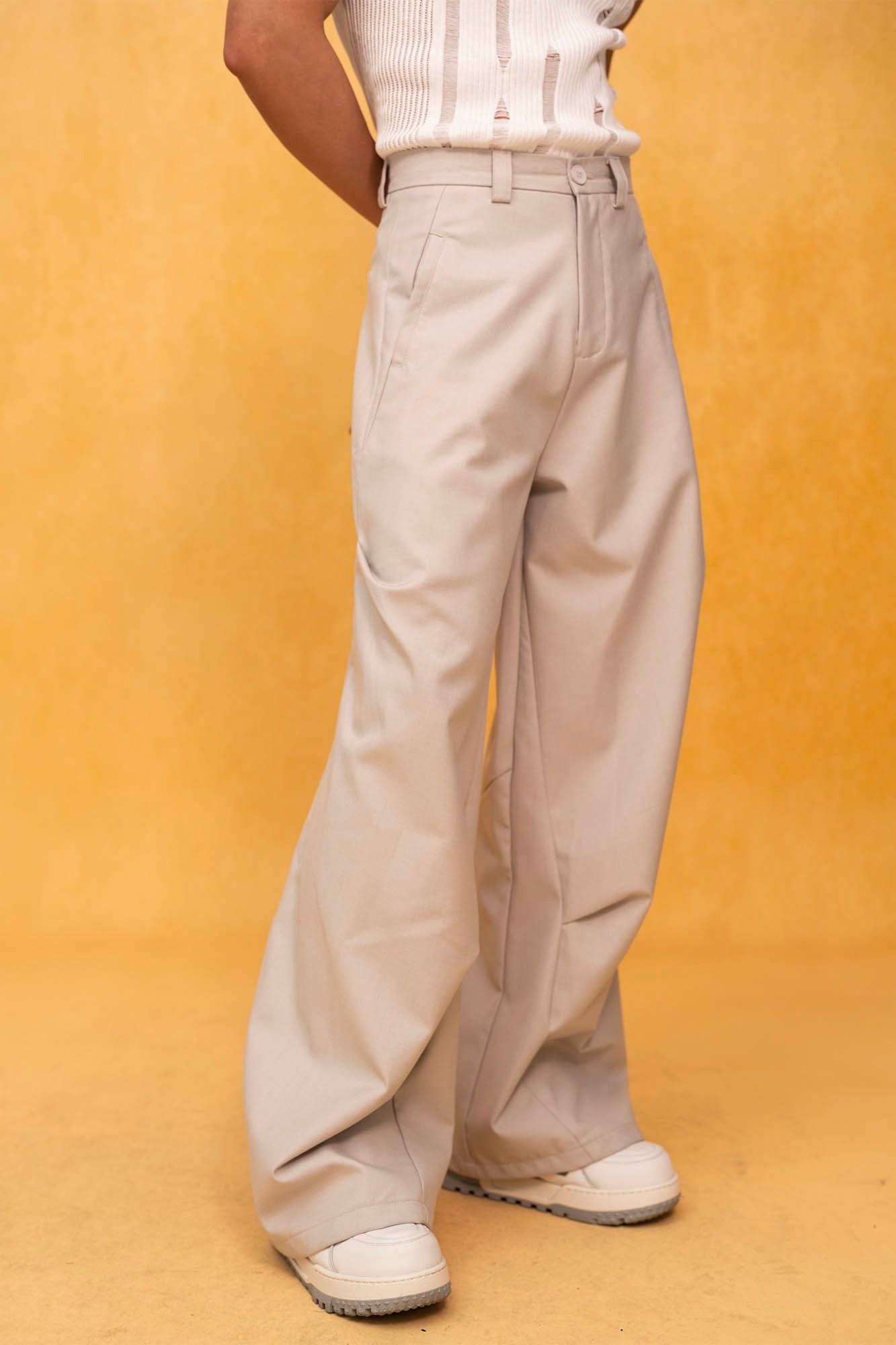 CLP Essential Spliced Crinkled Wide-Leg Trousers-Pants-S-Khaki-Free Shipping Leatheretro