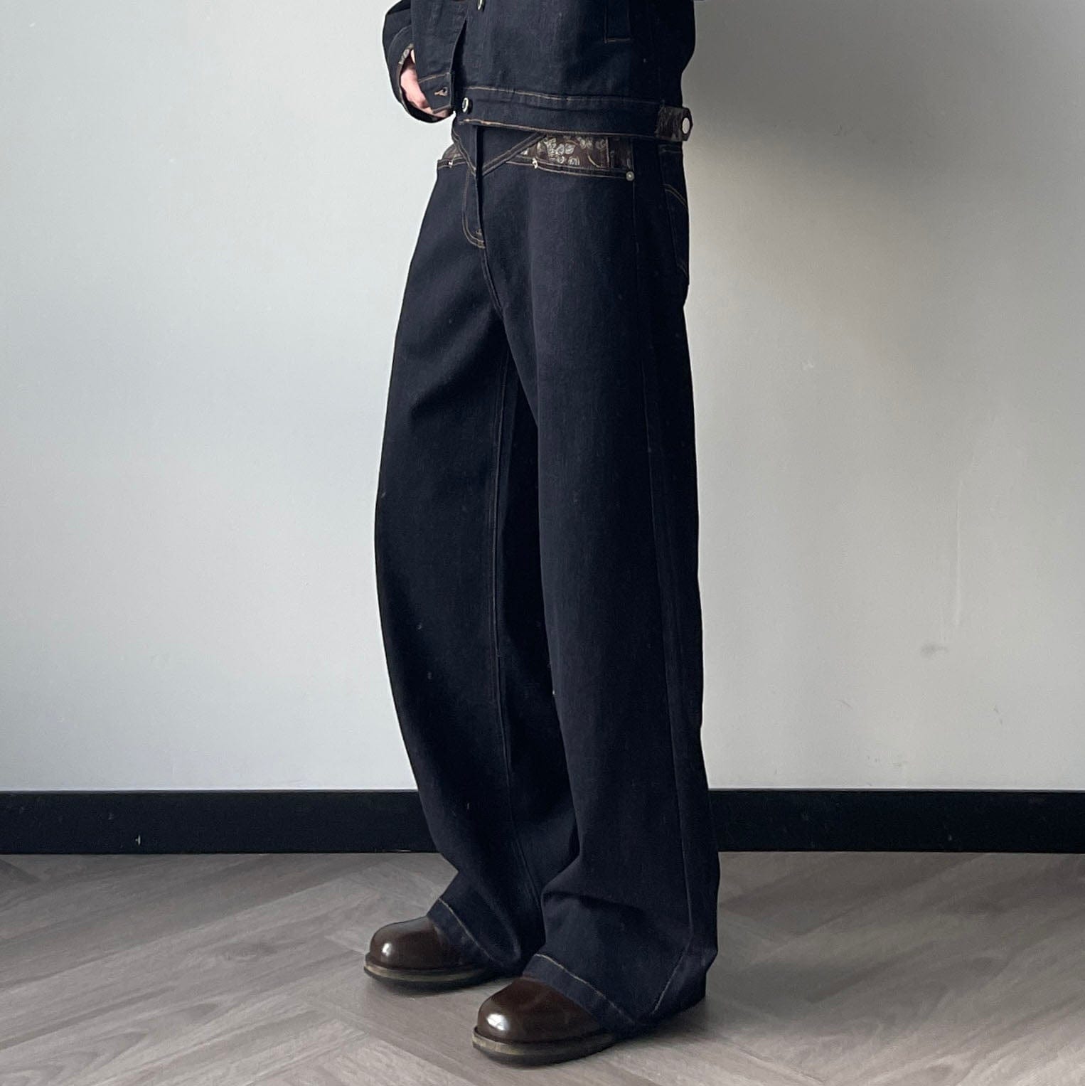 OKAYTHXBYE Floral Paneled Waist Raw Jeans-Jeans-S-Free Shipping Leatheretro