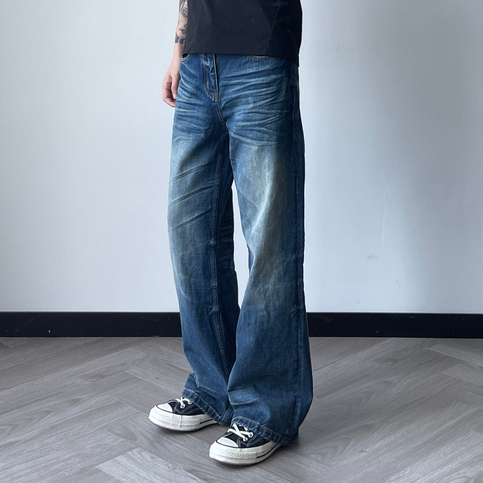 OKAYTHXBYE Wrinkled Washed Wide-Leg Jeans-Jeans-S-Free Shipping Leatheretro