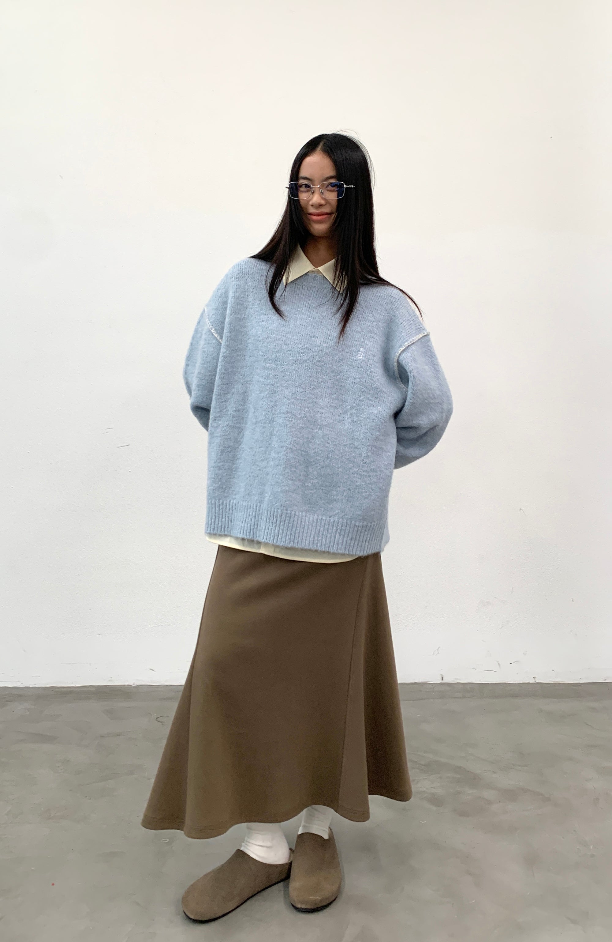ROARINGWILD A ARCH Chunky Wool-Blend Knit Pullover-Sweater-XS-Blue-Free Shipping Leatheretro