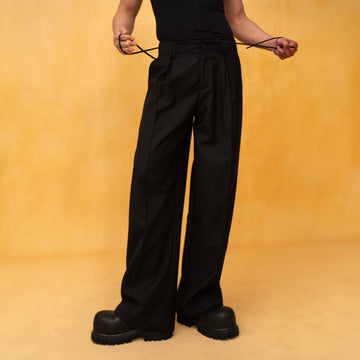 CLP Tucked Pleats Wide-Leg Trousers-Pants-S-Free Shipping Leatheretro