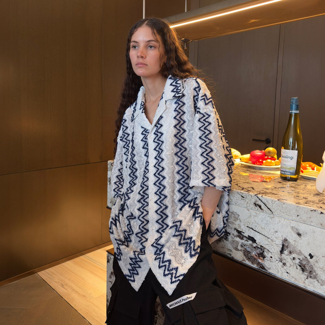 MIICHOUS Geometric Ripple Jacquard Oversized Half Shirt-Half shirt-S-Free Shipping Leatheretro