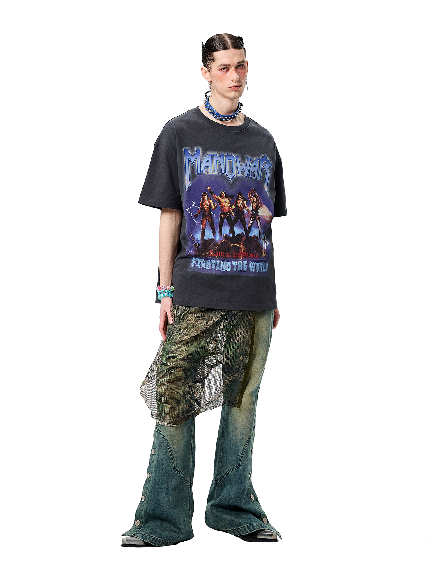 ERISSTOFF Washed Manowar Graphic Oversized T-Shirt-T Shirt-S-Free Shipping Leatheretro